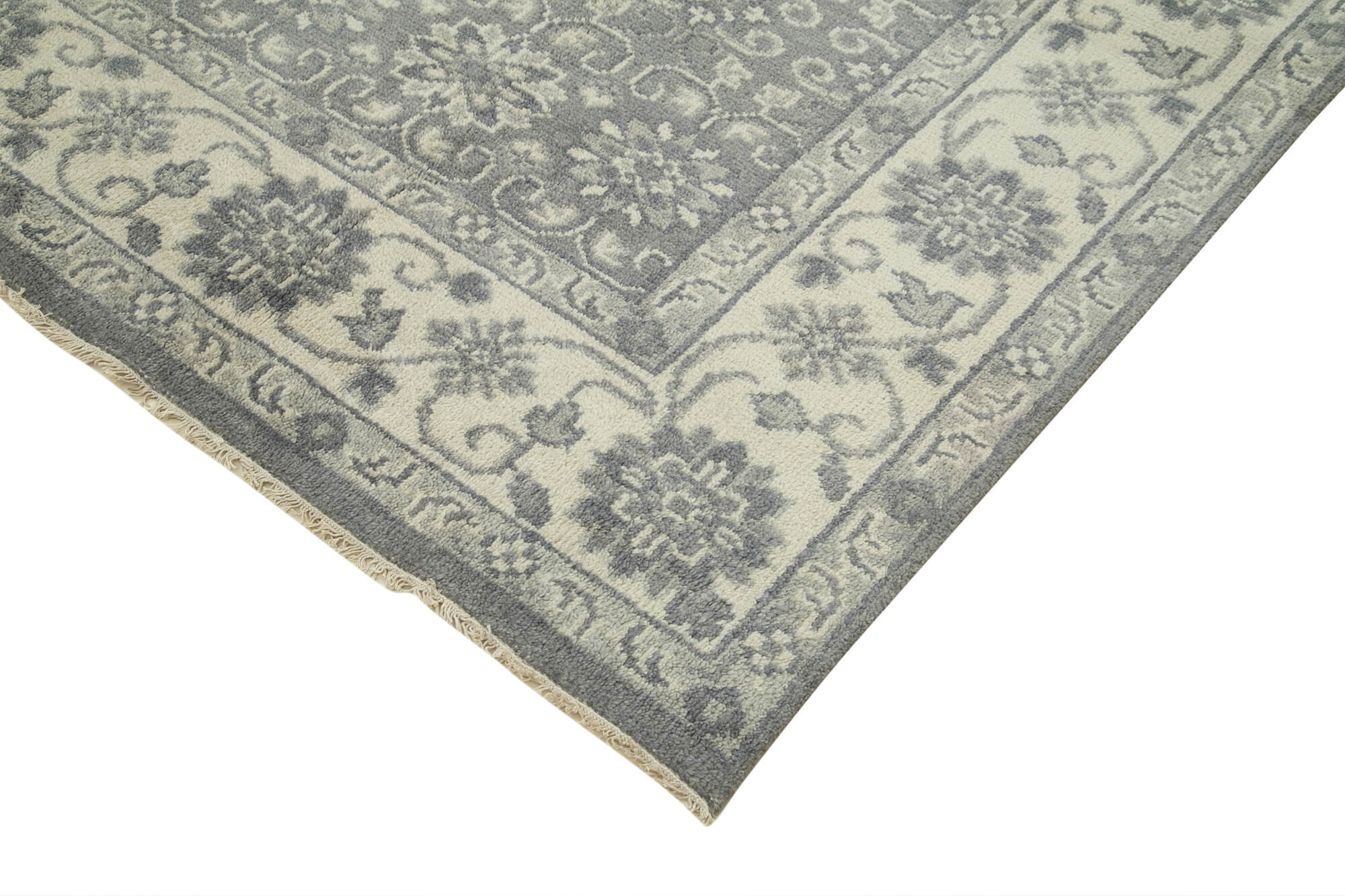 Handmade Wool Area Rug – Tebriz Grey Classic Cotton Rug 8'10''x11'11'' Vintage Turkish