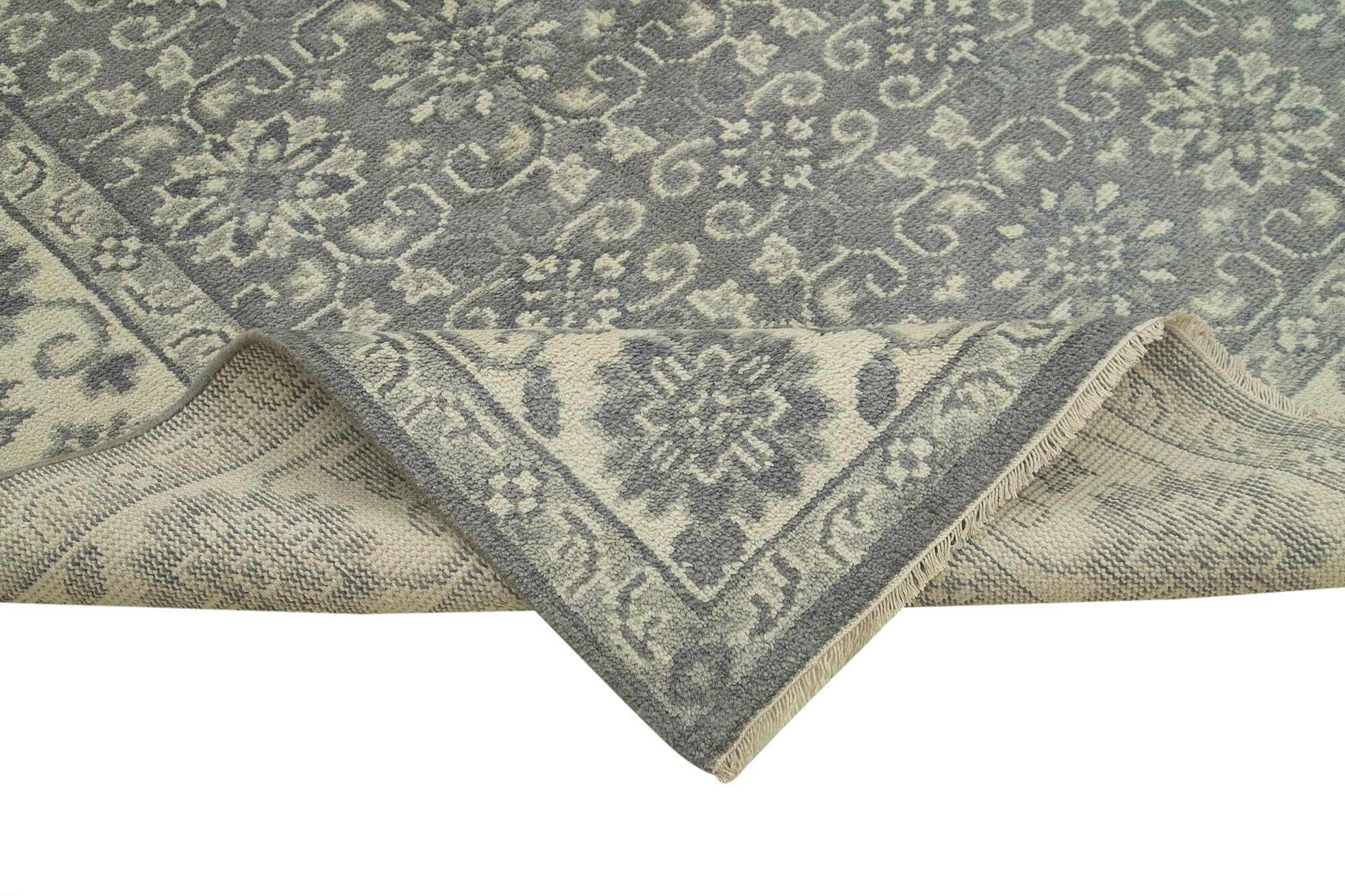 Handmade Wool Area Rug – Tebriz Grey Classic Cotton Rug 8'10''x11'11'' Vintage Turkish
