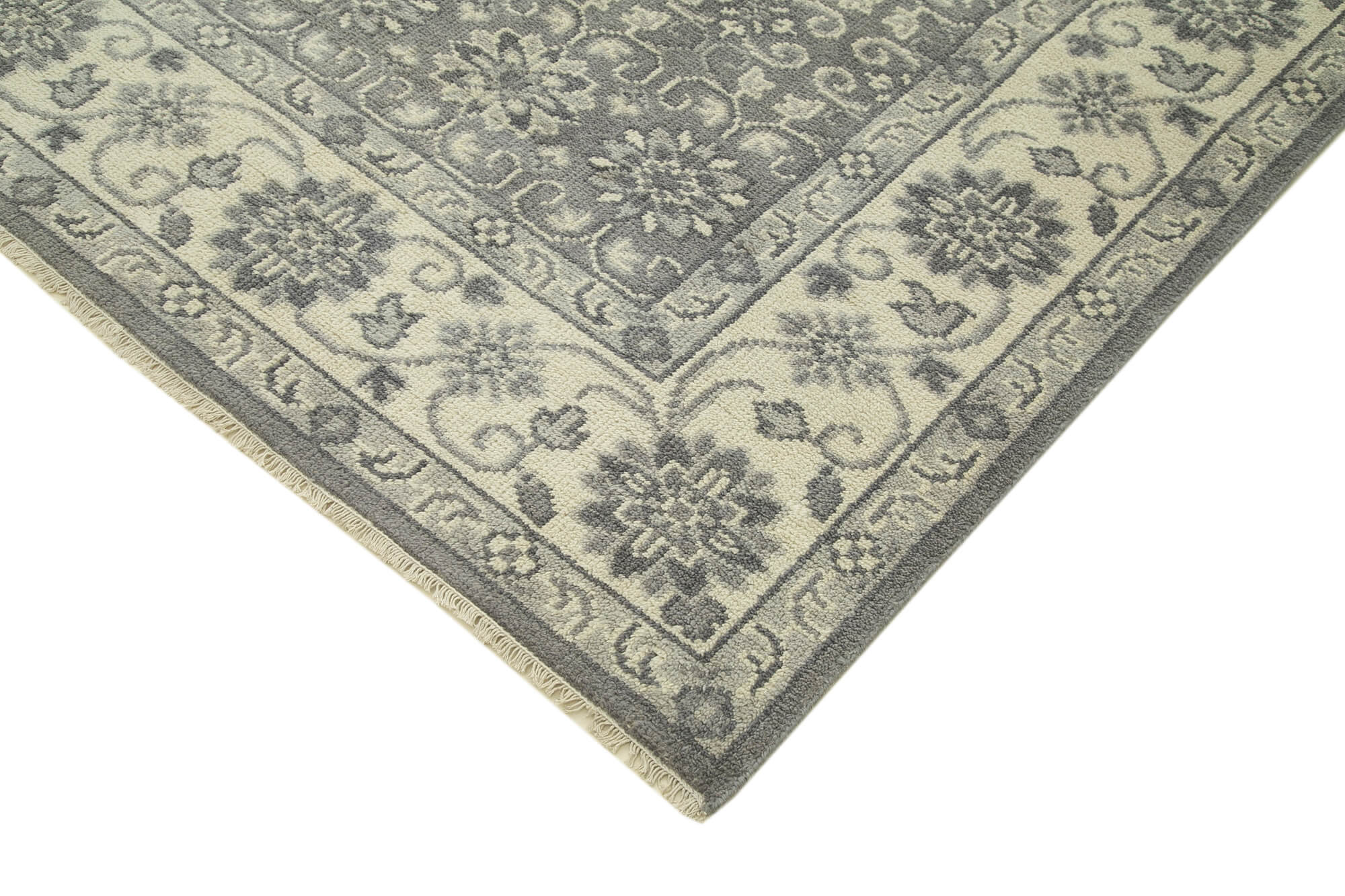 Handmade Wool Area Rug – Tebriz Grey Classic Cotton Rug 8'10''x11'11'' Vintage Turkish