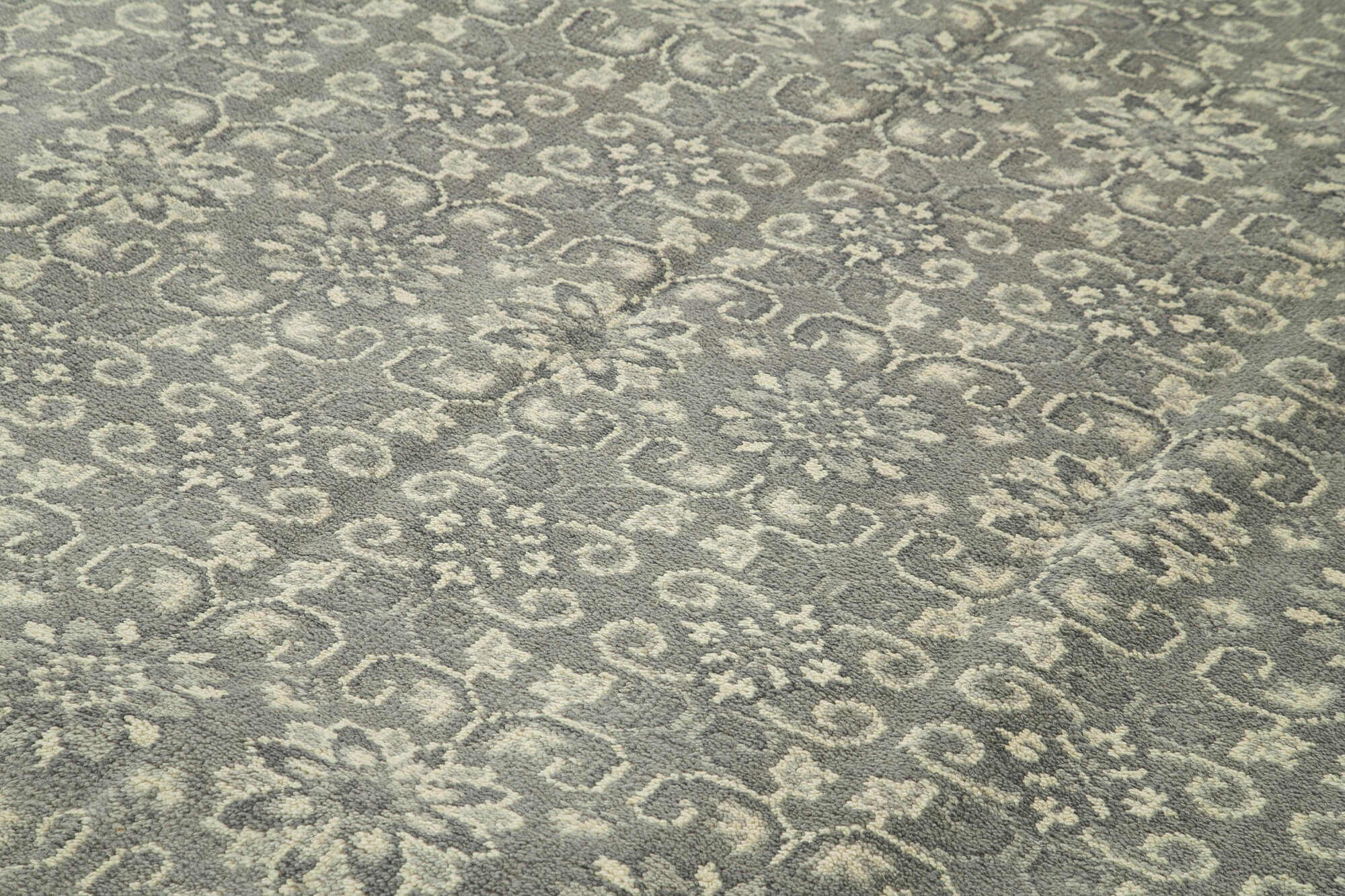 Handmade Wool Area Rug – Tebriz Grey Classic Cotton Rug 8'10''x11'11'' Vintage Turkish