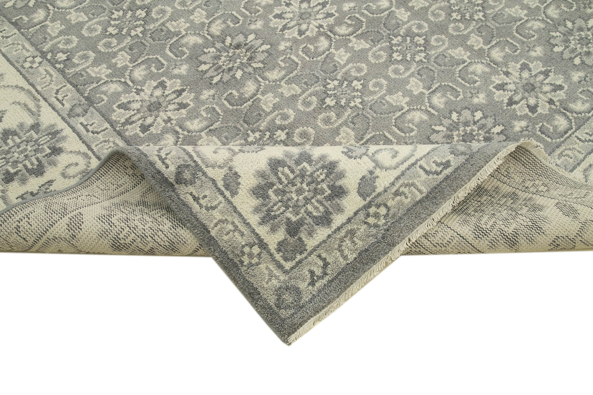 Handmade Wool Area Rug – Tebriz Grey Classic Cotton Rug 8'10''x11'11'' Vintage Turkish