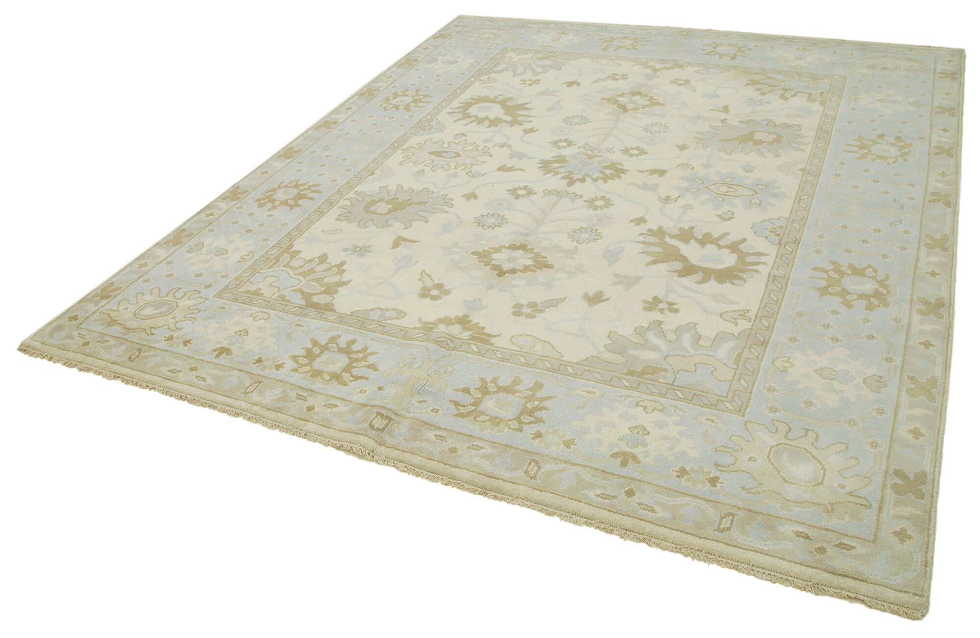 Handmade Wool Area Rug - Tebriz Classic Beige Cotton Wool Rug 8'x9'10''