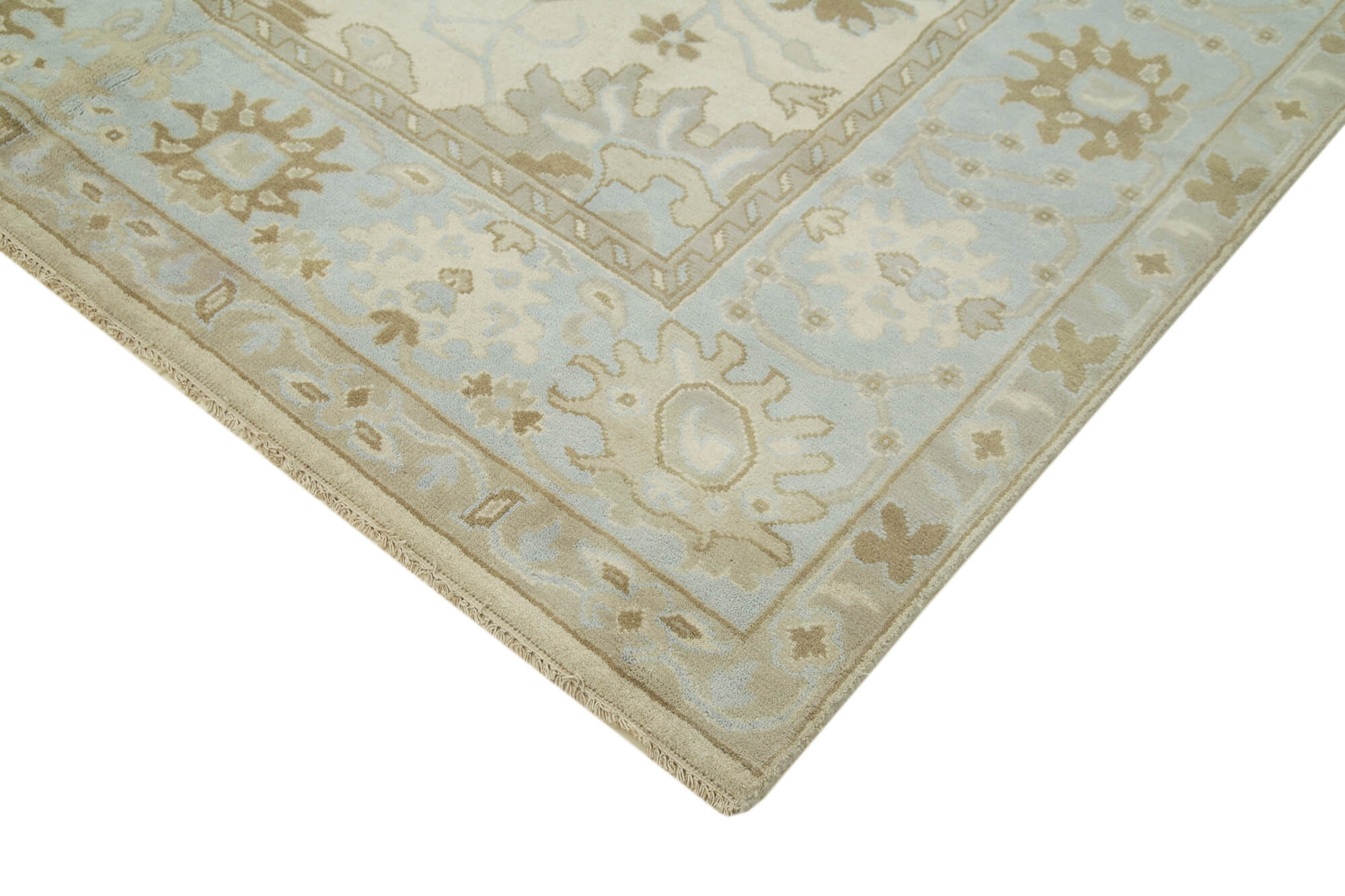 Handmade Wool Area Rug - Tebriz Classic Beige Cotton Wool Rug 8'x9'10''