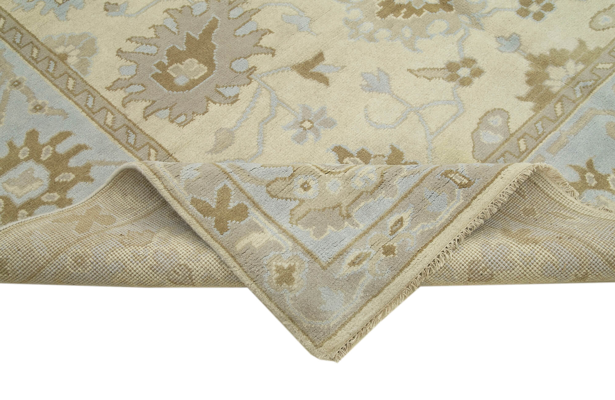 Handmade Wool Area Rug - Tebriz Classic Beige Cotton Wool Rug 8'x9'10''