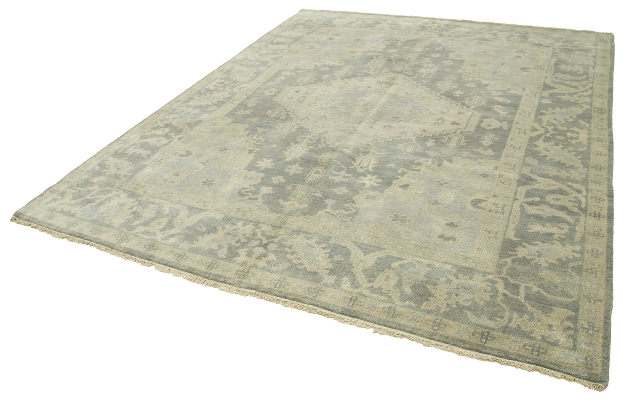 Handmade Wool Area Rug – Vintage Turkish Carpet, Classic Cotton Rug 8'x9'9'' Grey