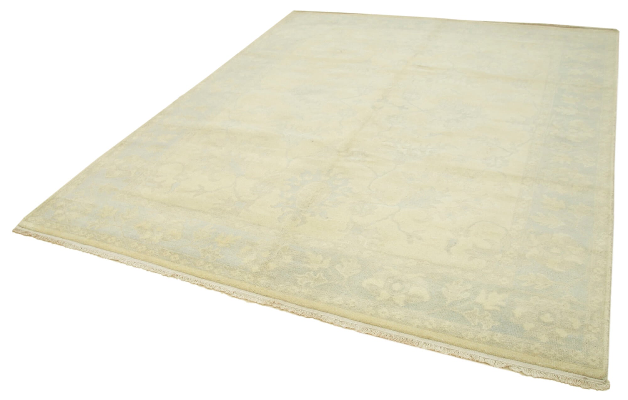 Handmade Wool Area Rug - Tebriz Classic Beige Cotton Wool Rug 7'10''x9'8''