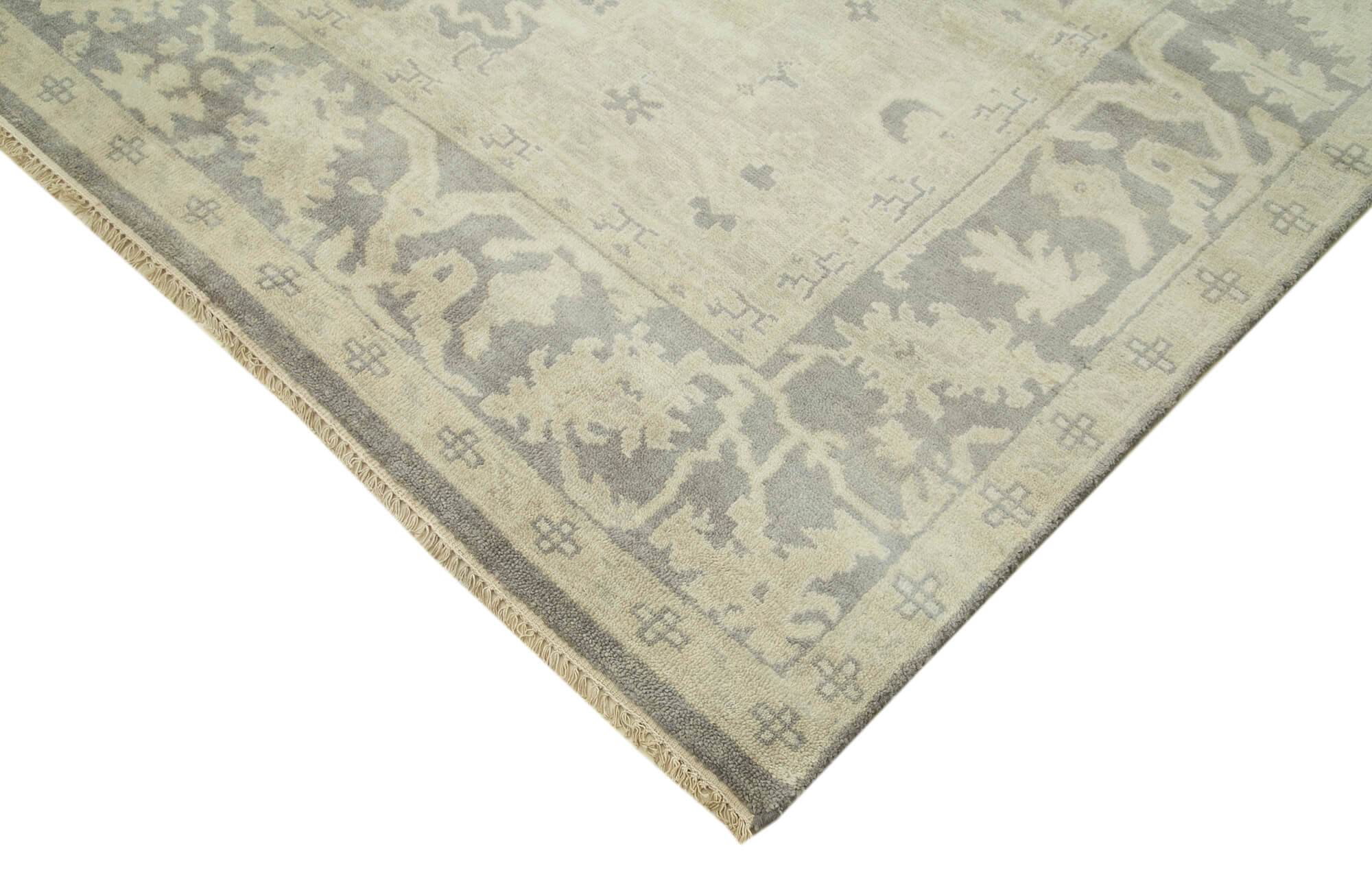 Handmade Wool Area Rug - Tebriz Grey Classic Cotton Wool Carpet 7'9''x9'11''