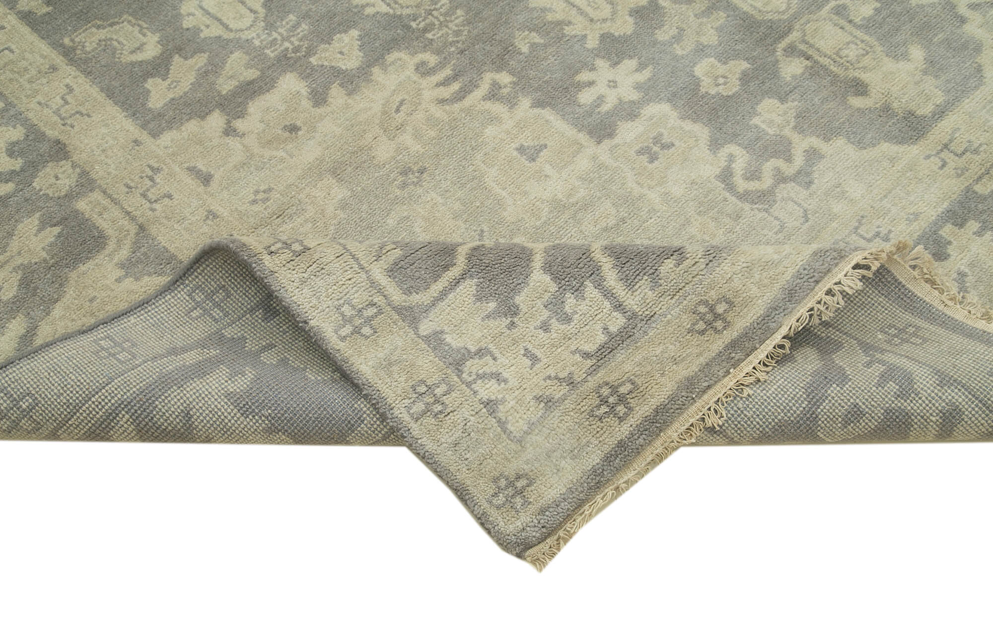 Handmade Wool Area Rug - Tebriz Grey Classic Cotton Wool Carpet 7'9''x9'11''