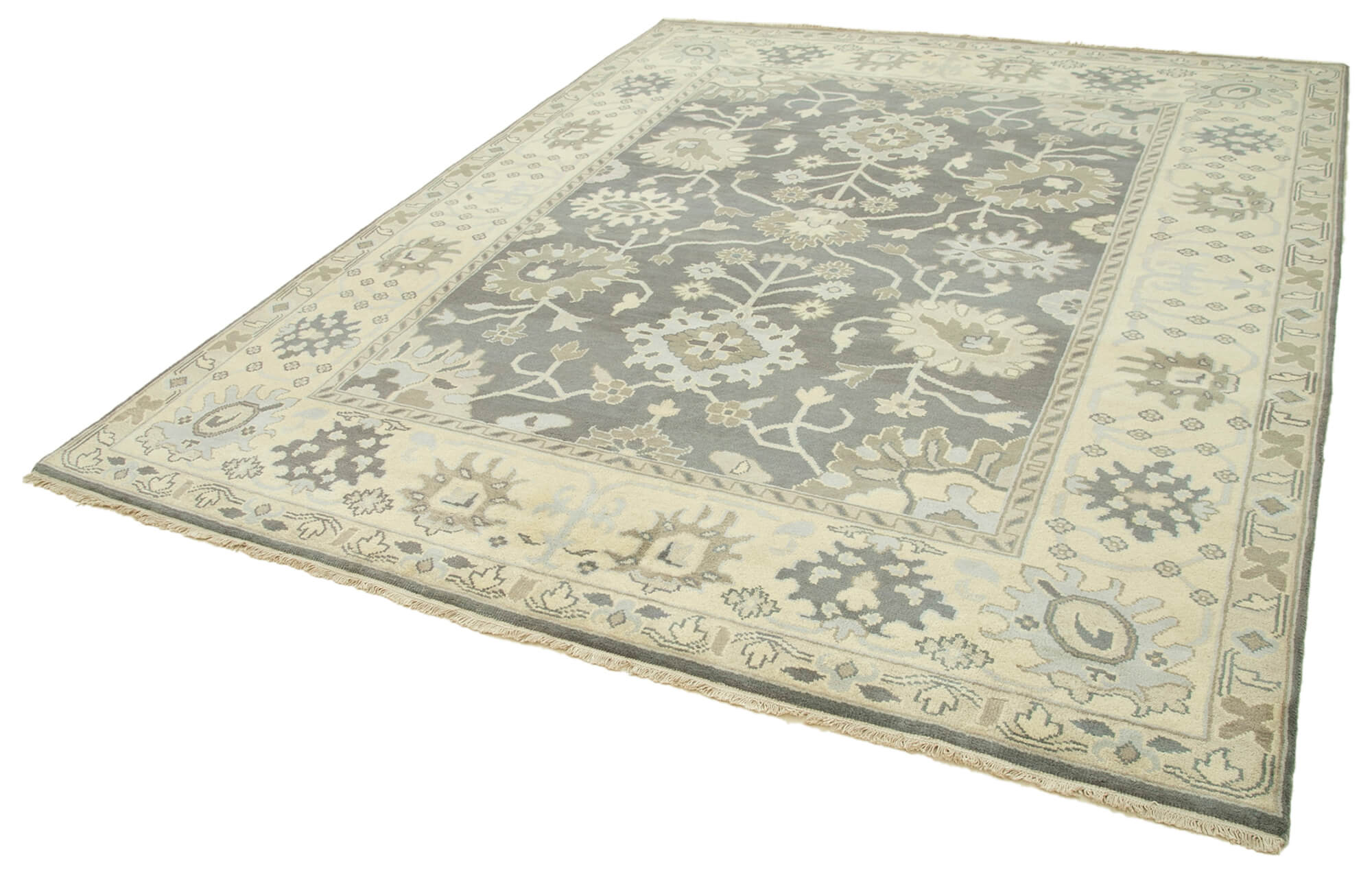 Handmade Wool Area Rug – Classic Beige Turkish Vintage Cotton Wool Rug 8'2''x9'10''