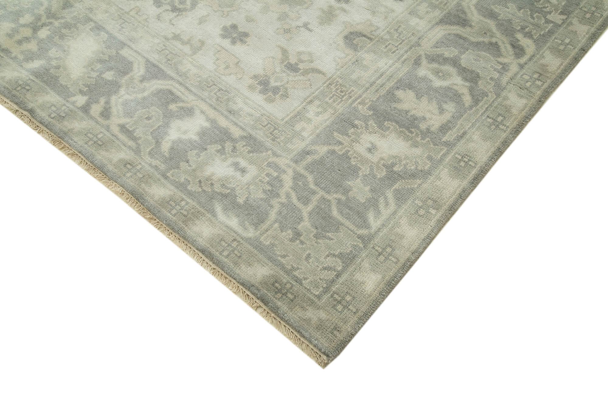 Handmade Wool Area Rug – Tebriz Grey Classic Cotton Rug 7x9 Feet Vintage Carpet