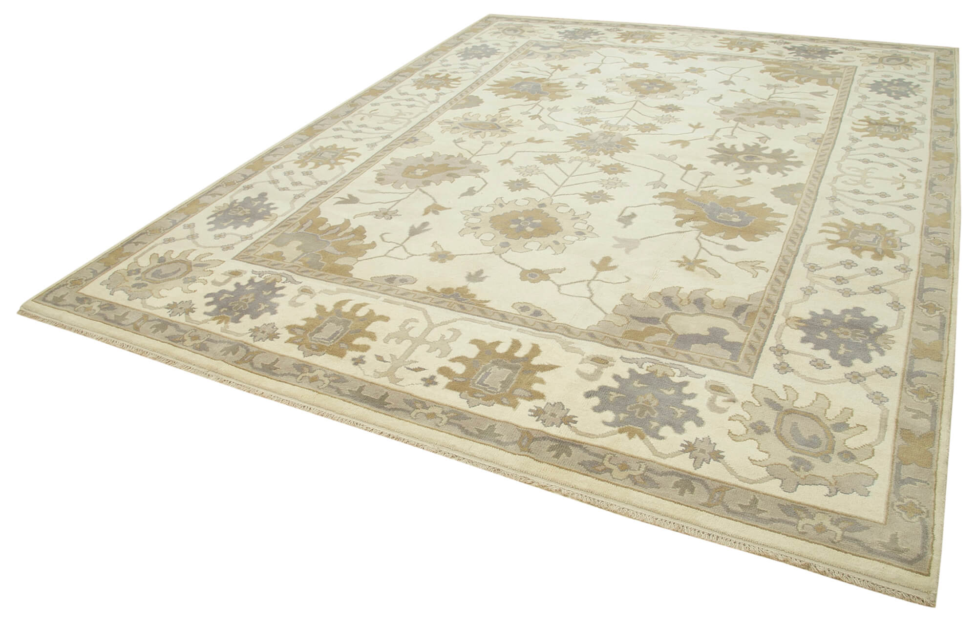 Handmade Wool Area Rug – Tebriz Classic Beige Cotton Wool Rug 9'1''x11'9''