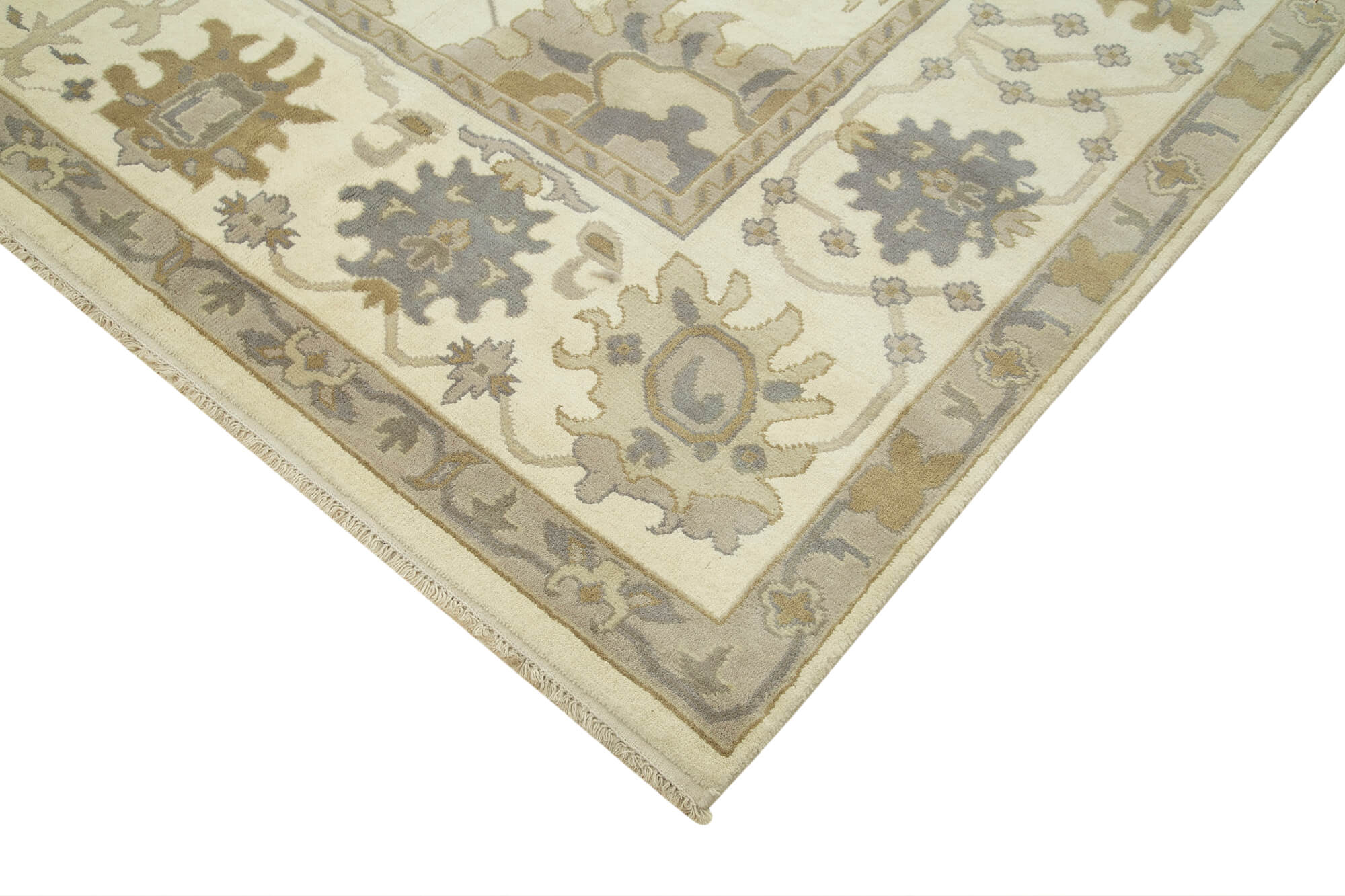 Handmade Wool Area Rug – Tebriz Classic Beige Cotton Wool Rug 9'1''x11'9''