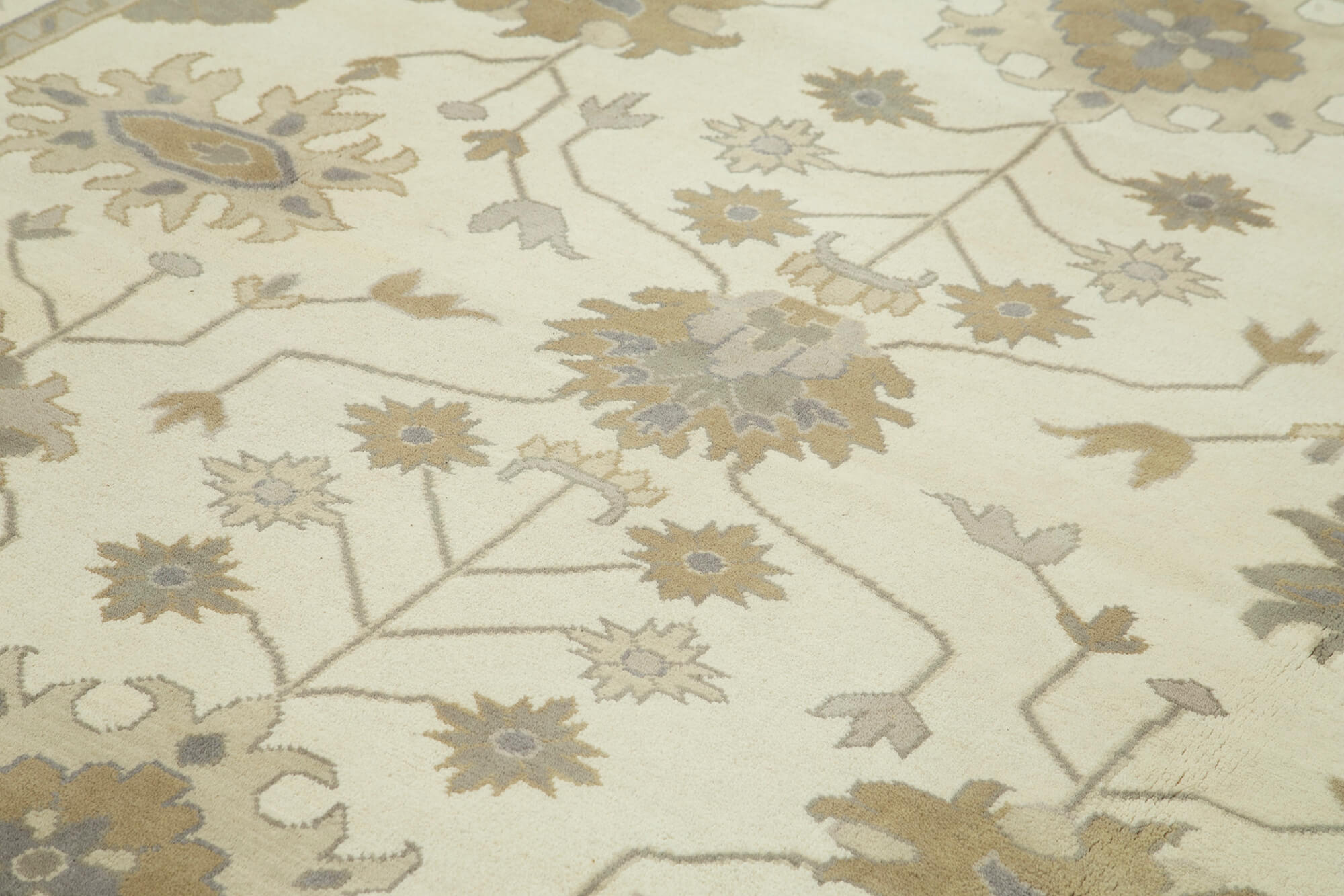 Handmade Wool Area Rug – Tebriz Classic Beige Cotton Wool Rug 9'1''x11'9''