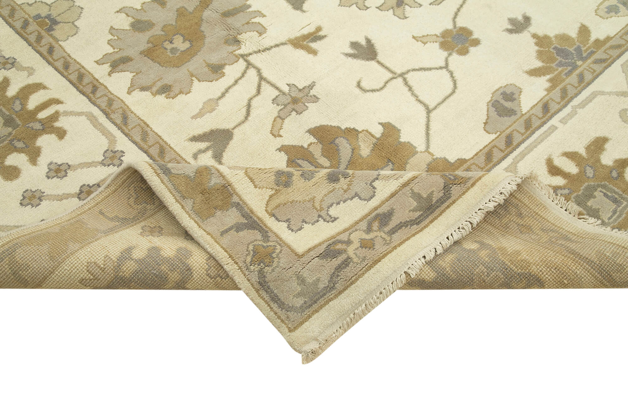 Handmade Wool Area Rug – Tebriz Classic Beige Cotton Wool Rug 9'1''x11'9''