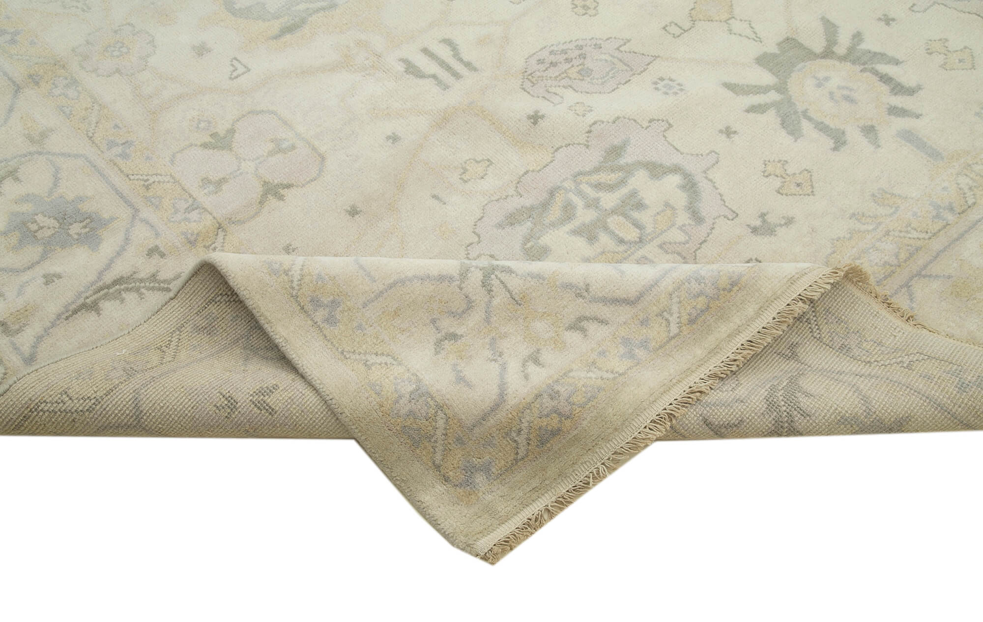 Handmade Area Rug – Classic Beige Wool Cotton Turkish Vintage Carpet 9'3''x11'11''
