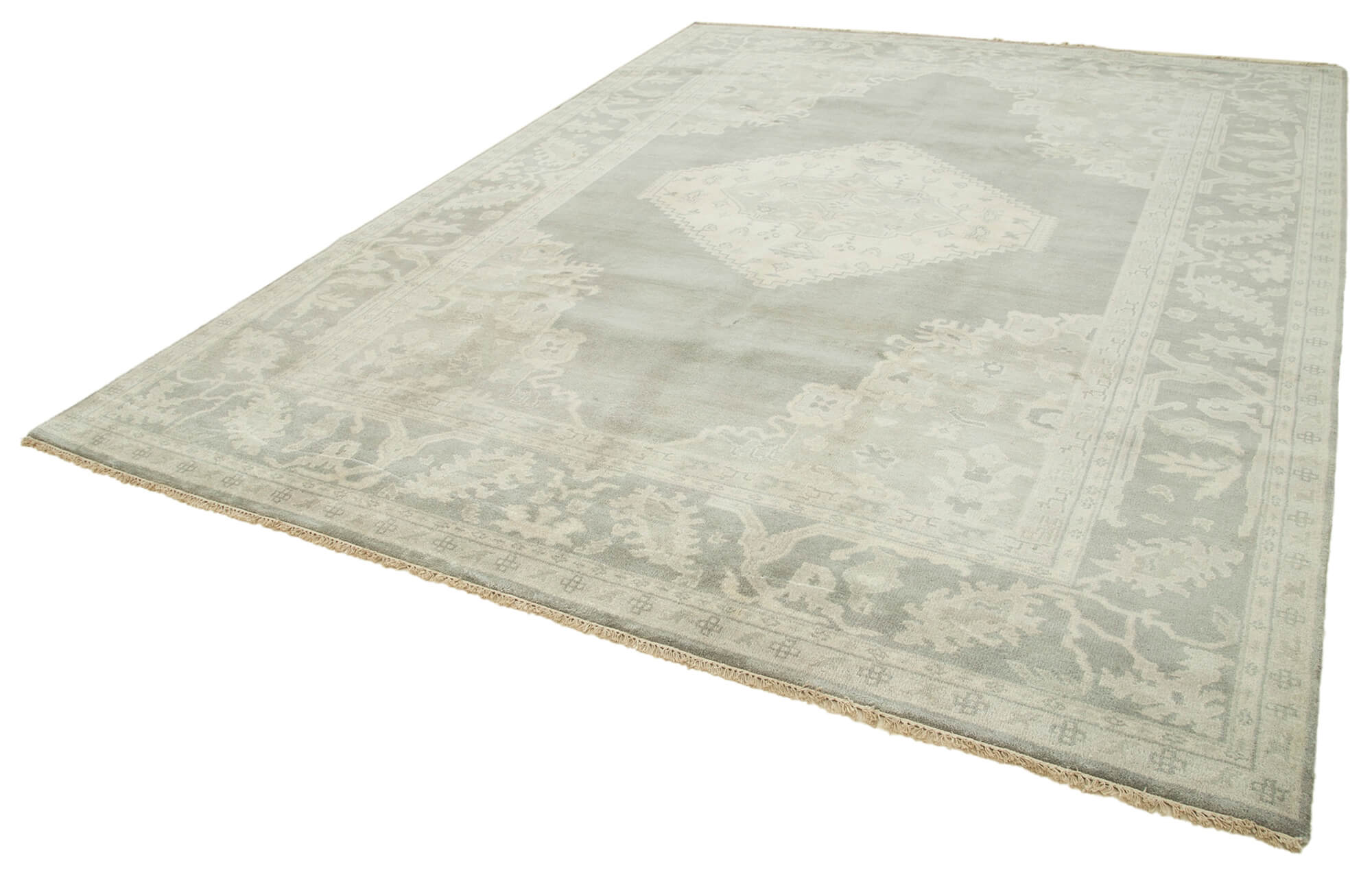 Handmade Wool Area Rug – Tebriz Grey Classic Cotton Wool Blend 9'1''x12'0''