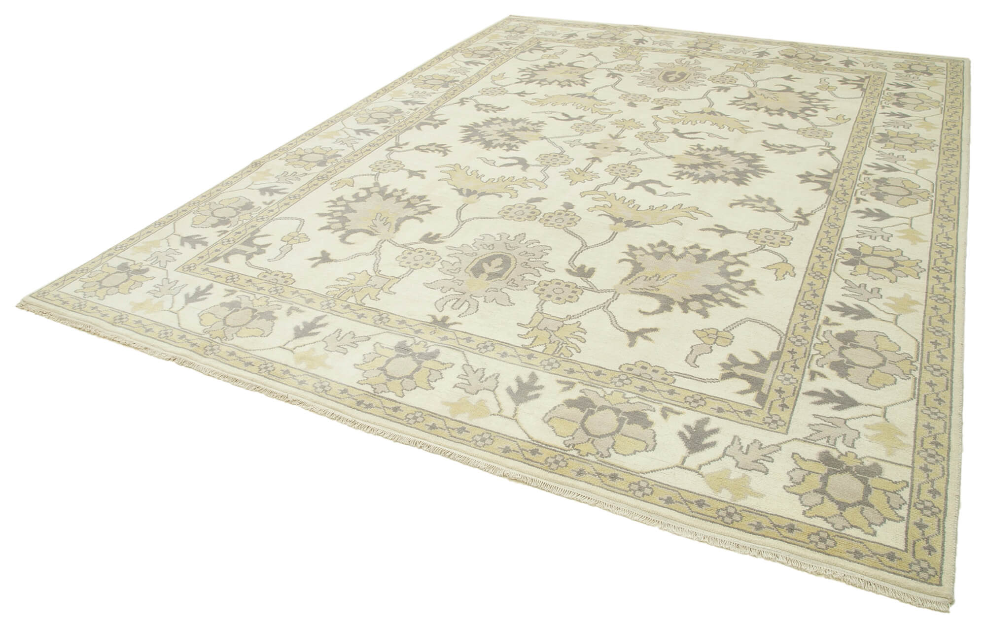 Handmade Wool Area Rug – Tebriz Classic Beige Cotton Wool Rug 9'1''x12'