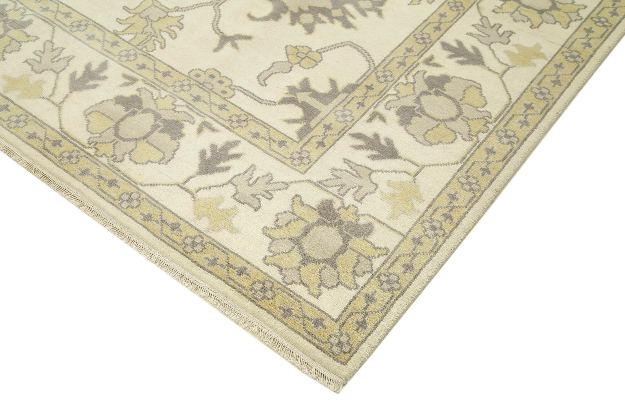 Handmade Wool Area Rug – Tebriz Classic Beige Cotton Wool Rug 9'1''x12'