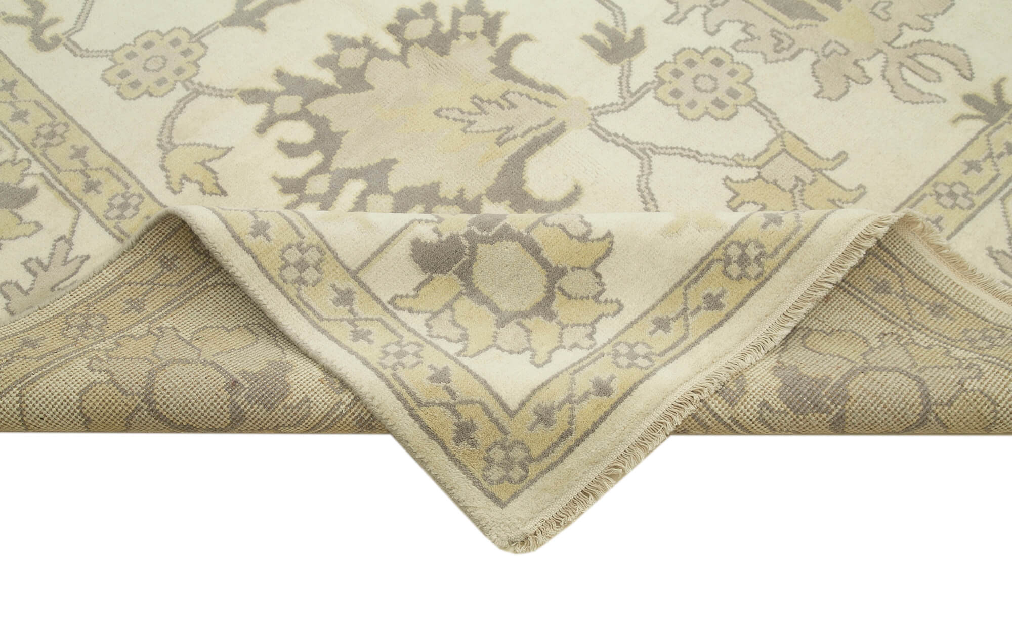 Handmade Wool Area Rug – Tebriz Classic Beige Cotton Wool Rug 9'1''x12'