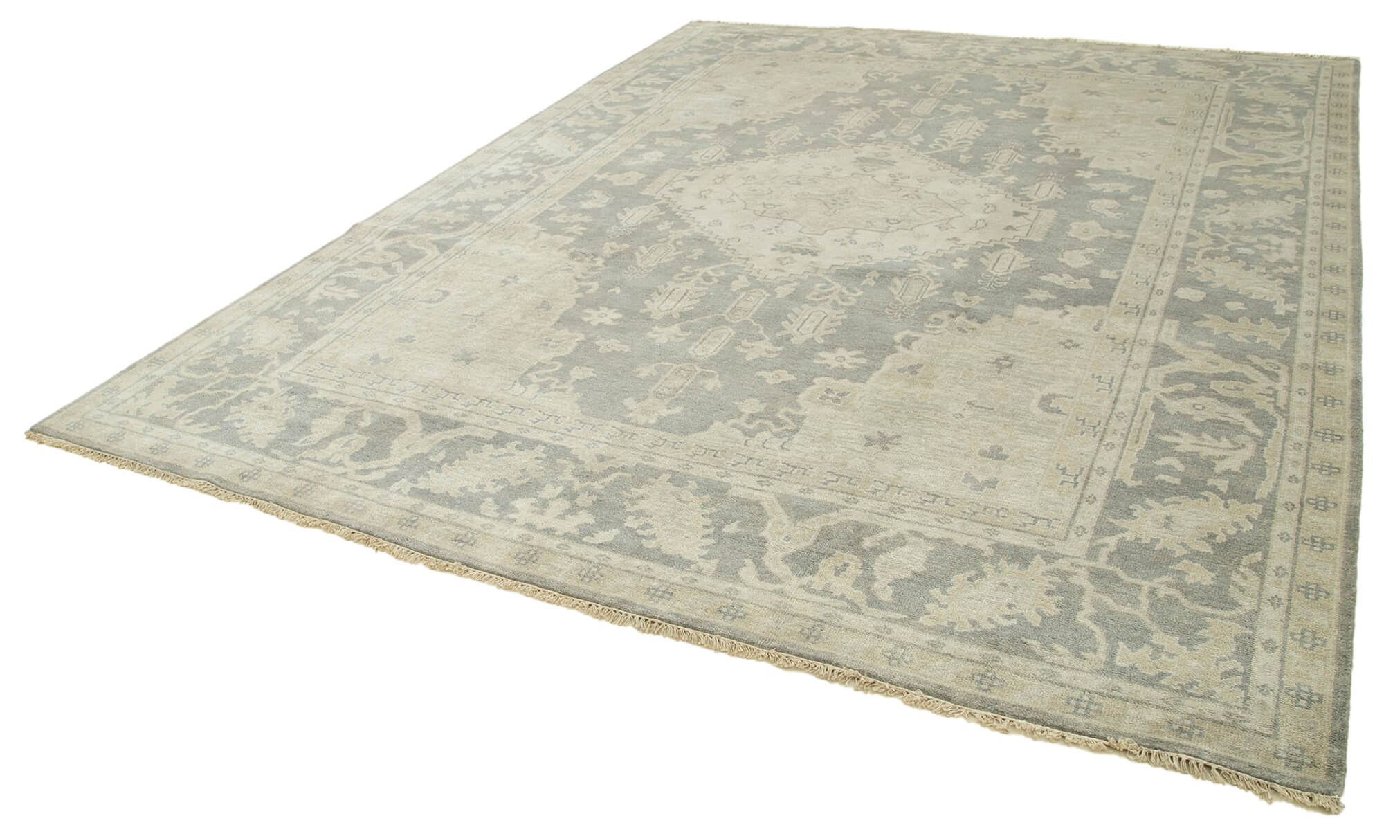 Handmade Cotton Wool Rug – Classic Area Rug | Beige Wool Carpet 9'3''x11'11''