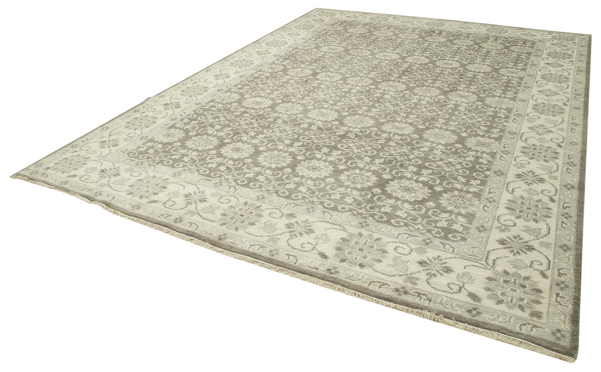 Handmade Wool Area Rug – Tebriz Grey Classic Cotton Wool Carpet 10'0''x13'9''