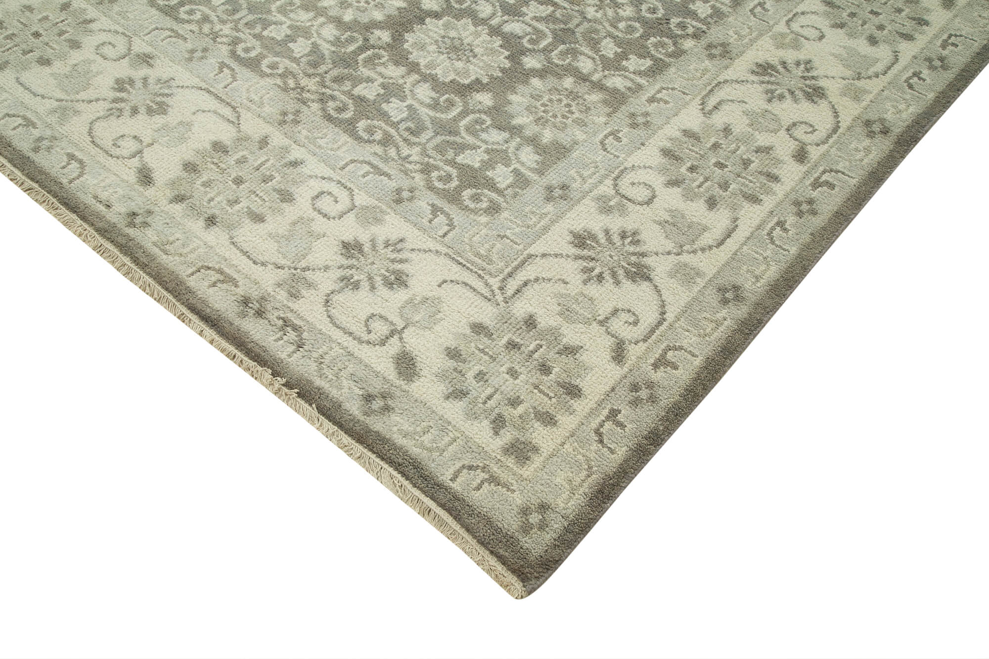 Handmade Wool Area Rug – Tebriz Grey Classic Cotton Wool Carpet 10'0''x13'9''