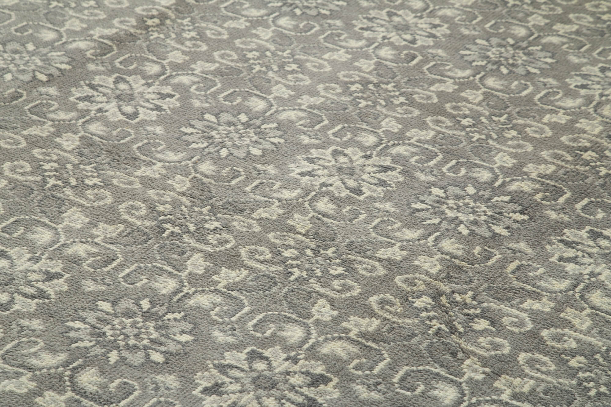 Handmade Wool Area Rug - Tebriz Grey Vintage Turkish Carpet 9'10"x13'10" Classic Cotton Rug