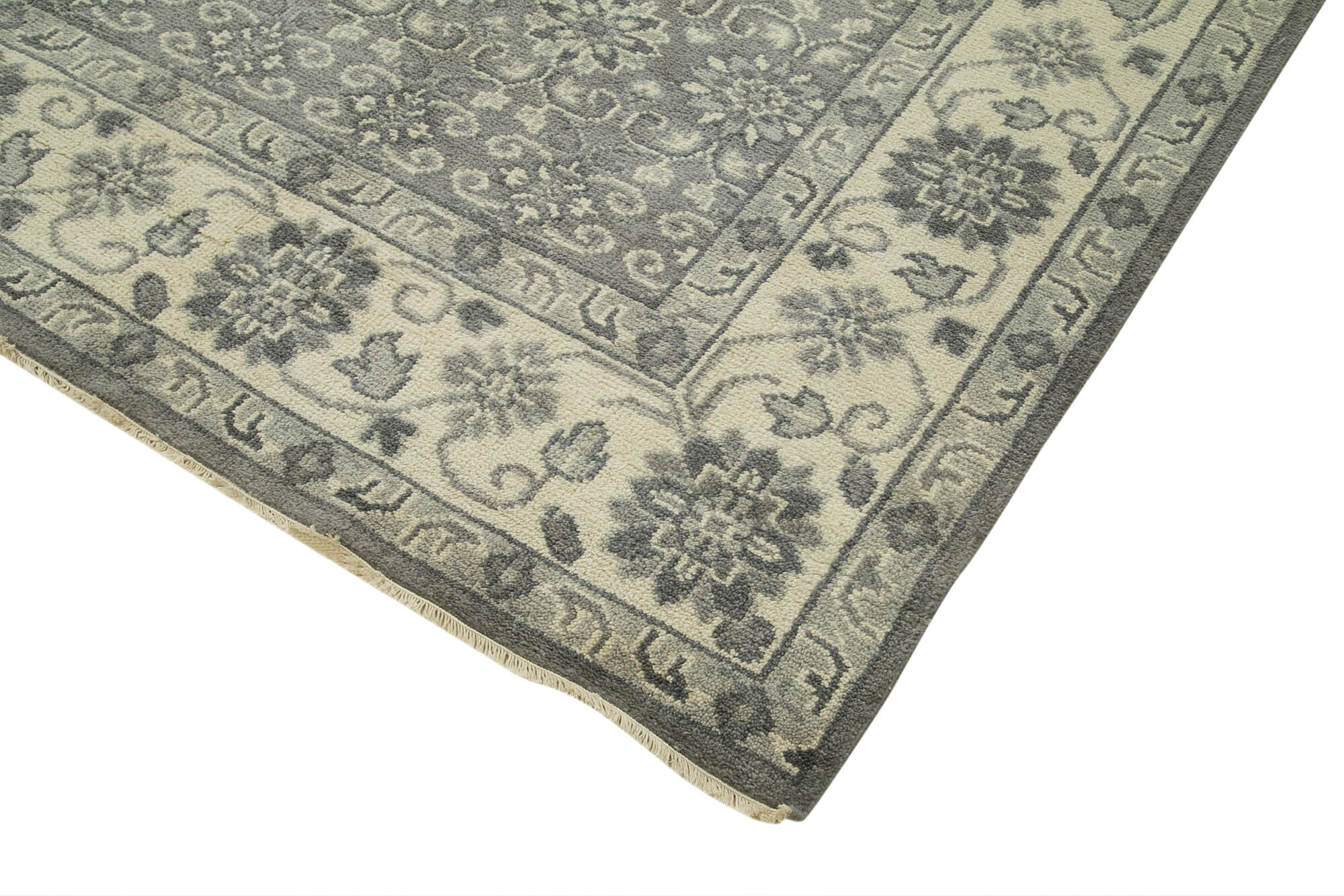 Handmade Wool Area Rug – Tebriz Grey Classic Cotton Wool Blend 9'9''x13'9''
