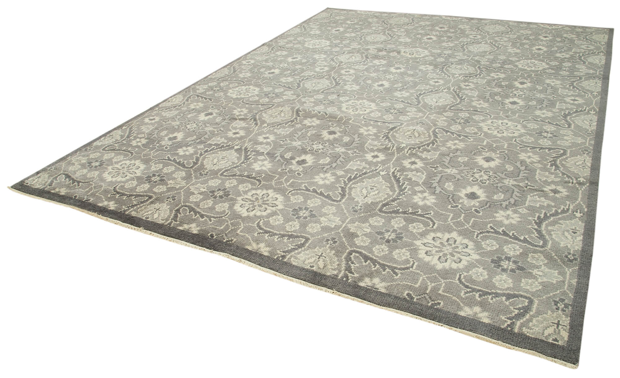 Handmade Wool Area Rug – Tebriz Grey Classic Cotton Rug 9'9''x13'9'' Vintage Turkish Carpet