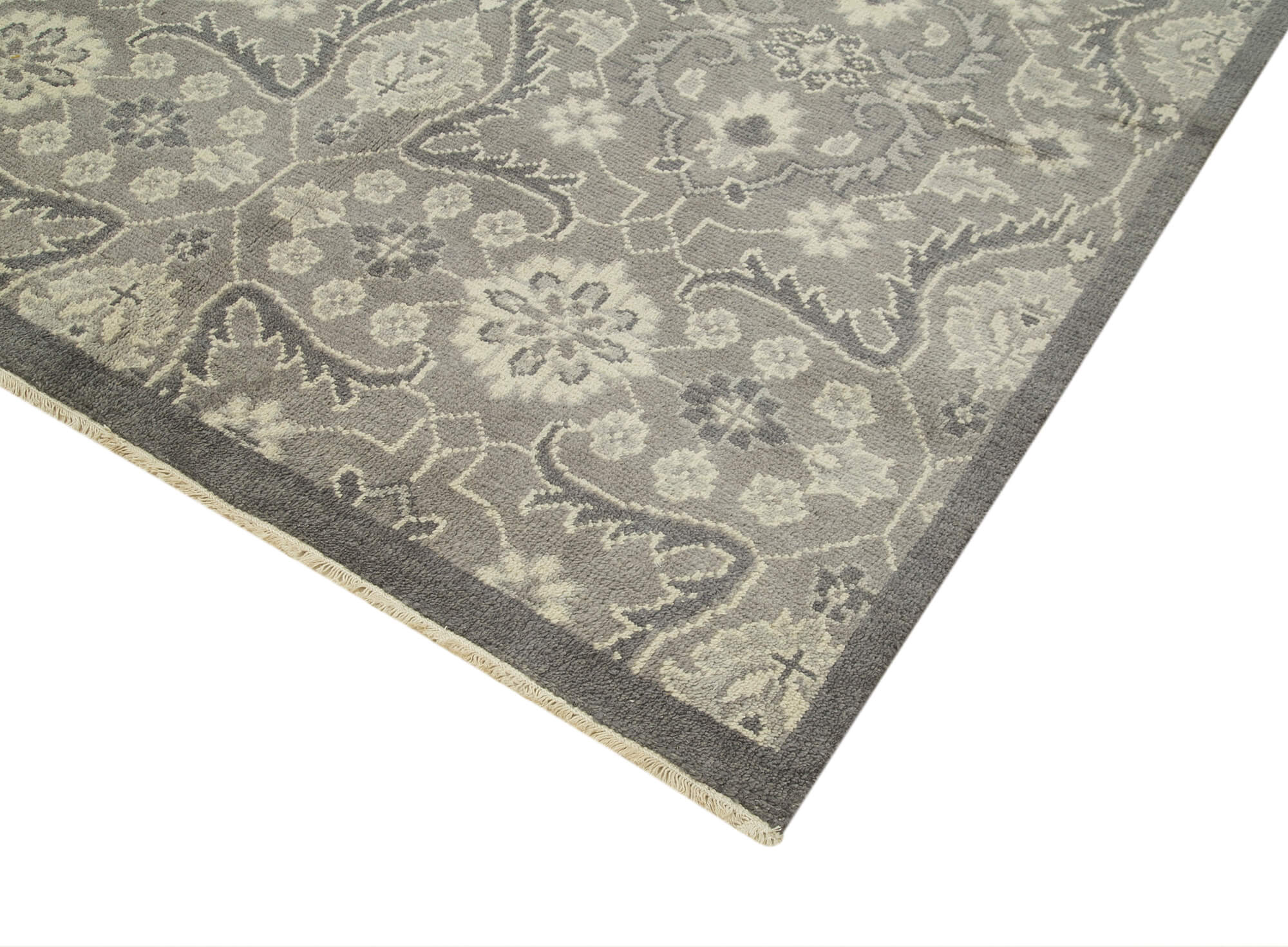 Handmade Wool Area Rug – Tebriz Grey Classic Cotton Rug 9'9''x13'9'' Vintage Turkish Carpet