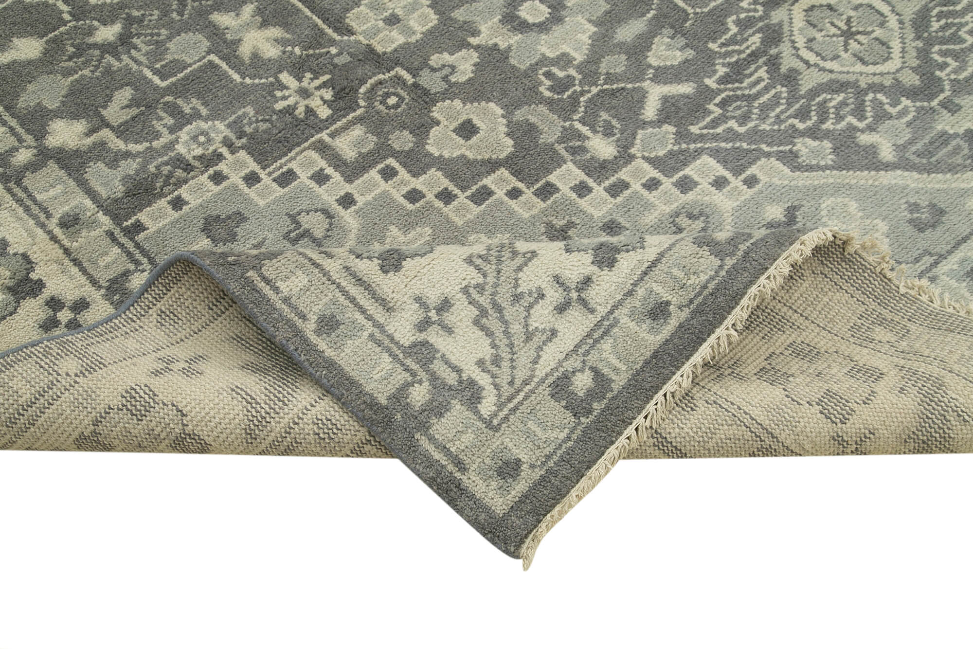 Handmade Wool Area Rug – Tebriz Grey Classic Cotton Rug 8'10''x11'11'' | Turkish Vintage