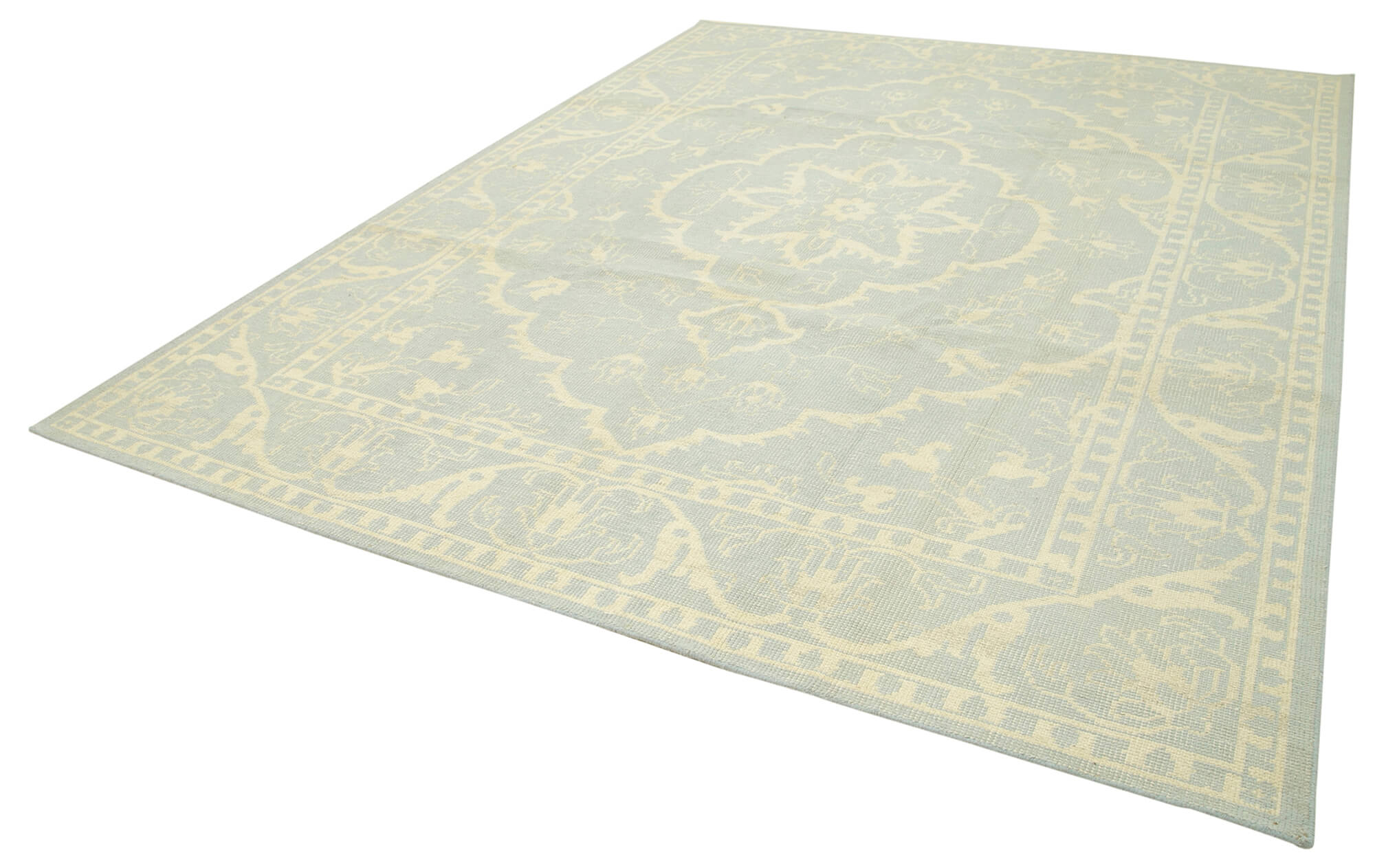 Handmade Cotton Wool Rug – Classic Beige Vintage Turkish Carpet, Soft Durable Area Rug 8'10" x 11'9"