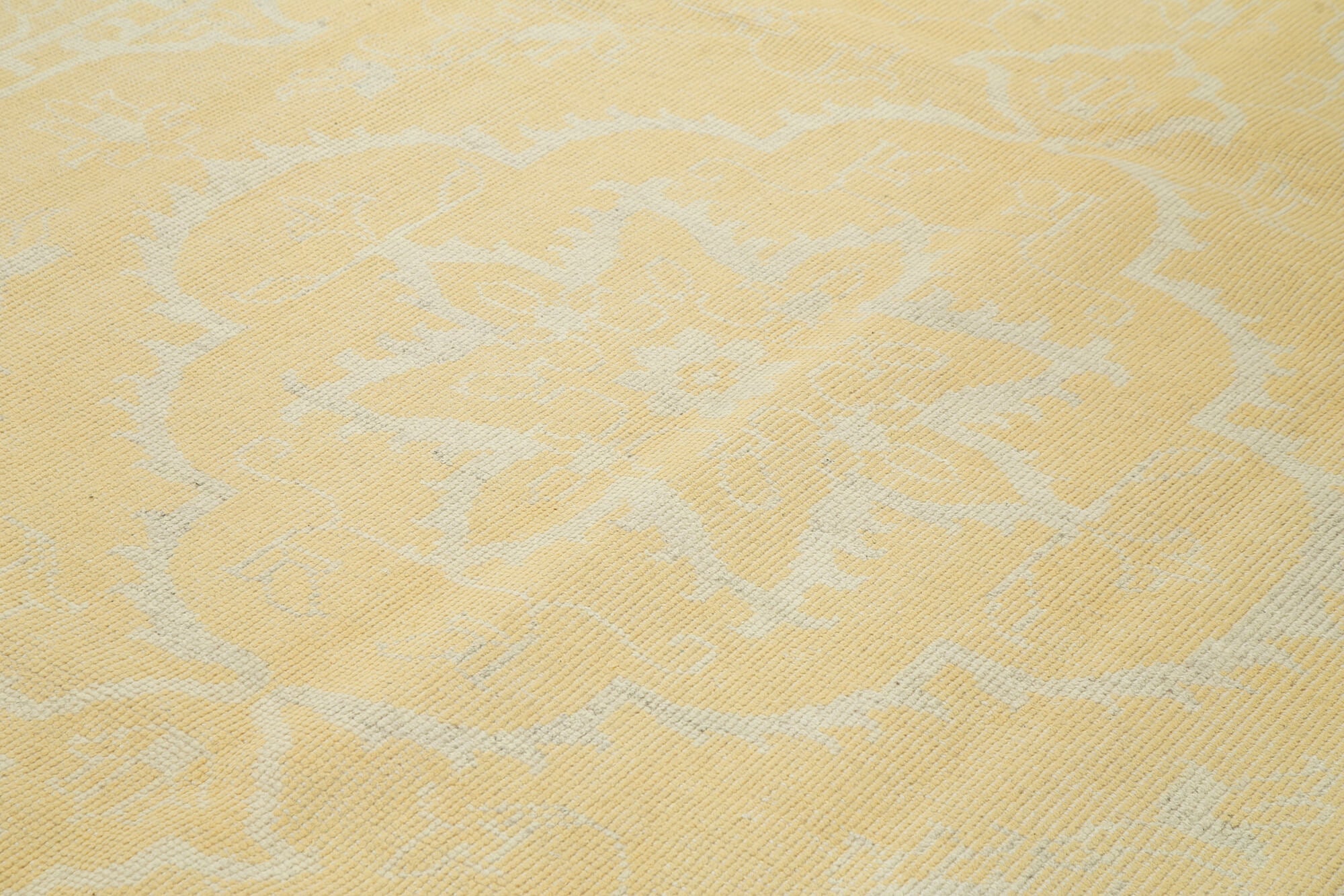 Handmade Wool Area Rug - Tebriz Classic Yellow Cotton Wool Rug 9'1''x12'