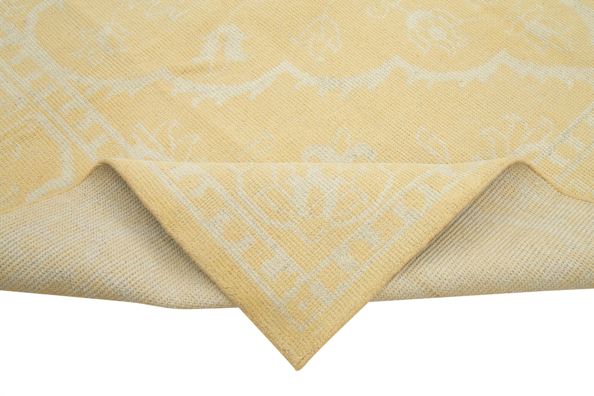 Handmade Wool Area Rug - Tebriz Classic Yellow Cotton Wool Rug 9'1''x12'