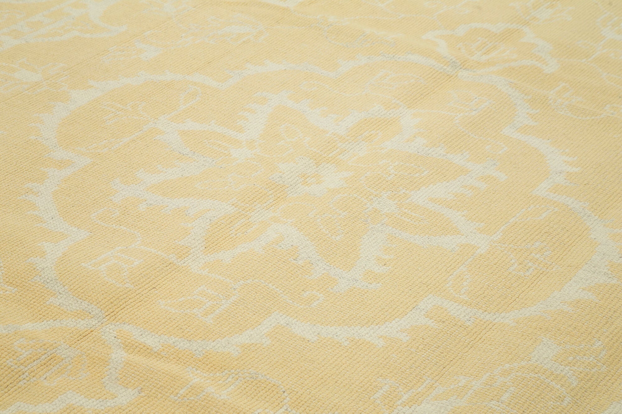 Handmade Wool Area Rug – Vintage Turkish Classic Yellow Cotton Wool Carpet 9'1''x11'11''