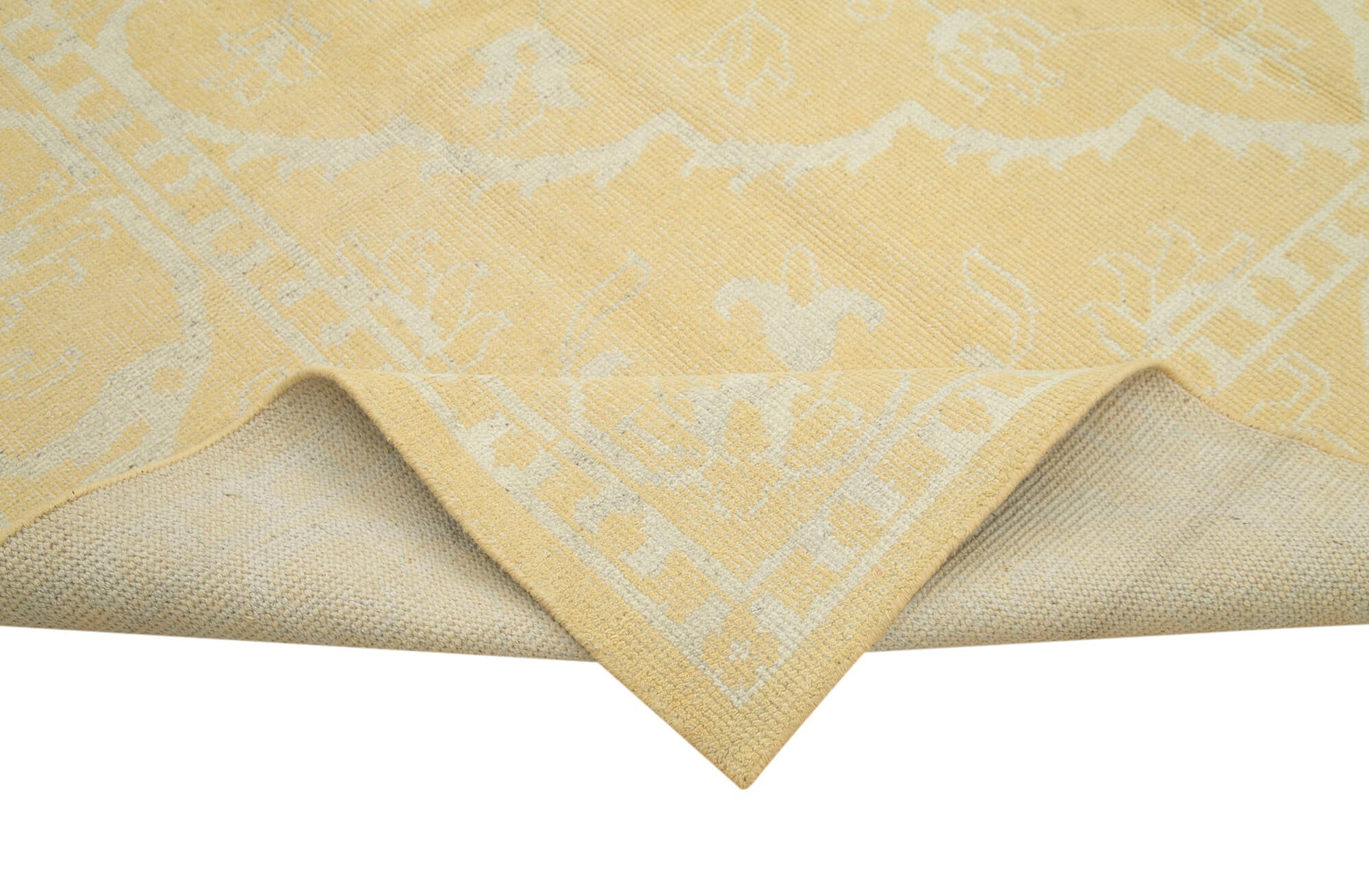 Handmade Wool Area Rug – Vintage Turkish Classic Yellow Cotton Wool Carpet 9'1''x11'11''