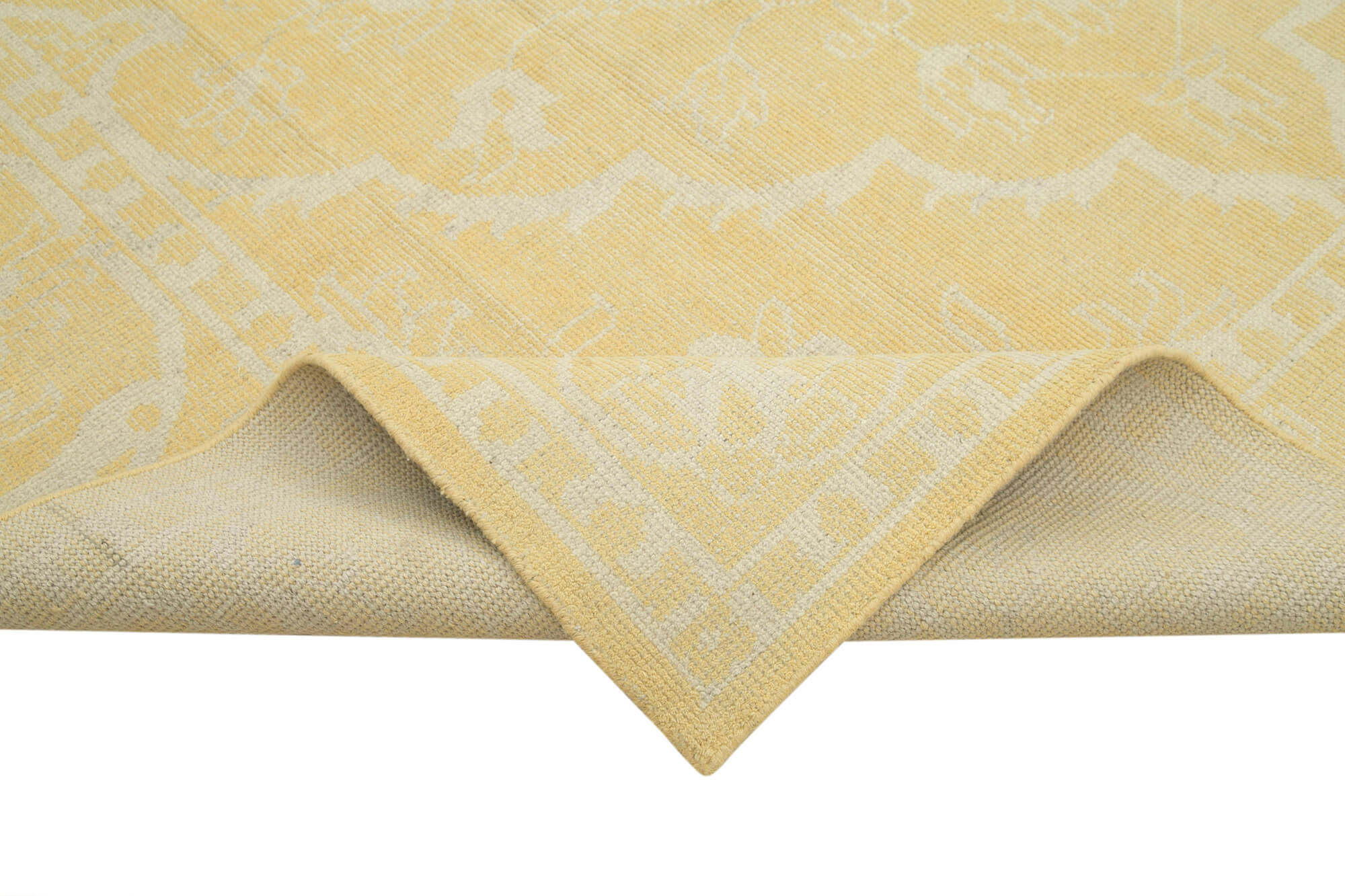 Handmade Wool Area Rug – Tebriz Yellow Classic Cotton Wool Carpet 9'1" x 12'0"