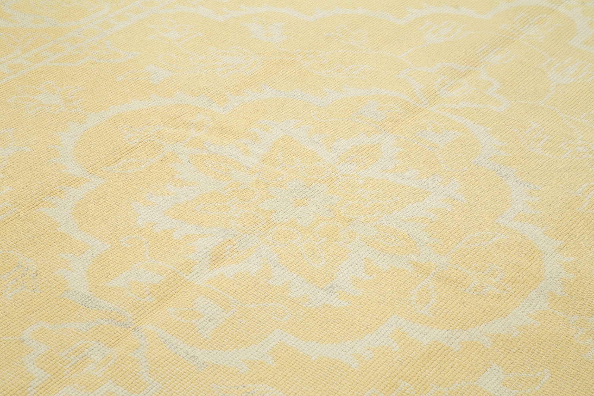 Handmade Wool Area Rug - Classic Yellow Vintage Turkish Cotton Wool Rug 8'x10'