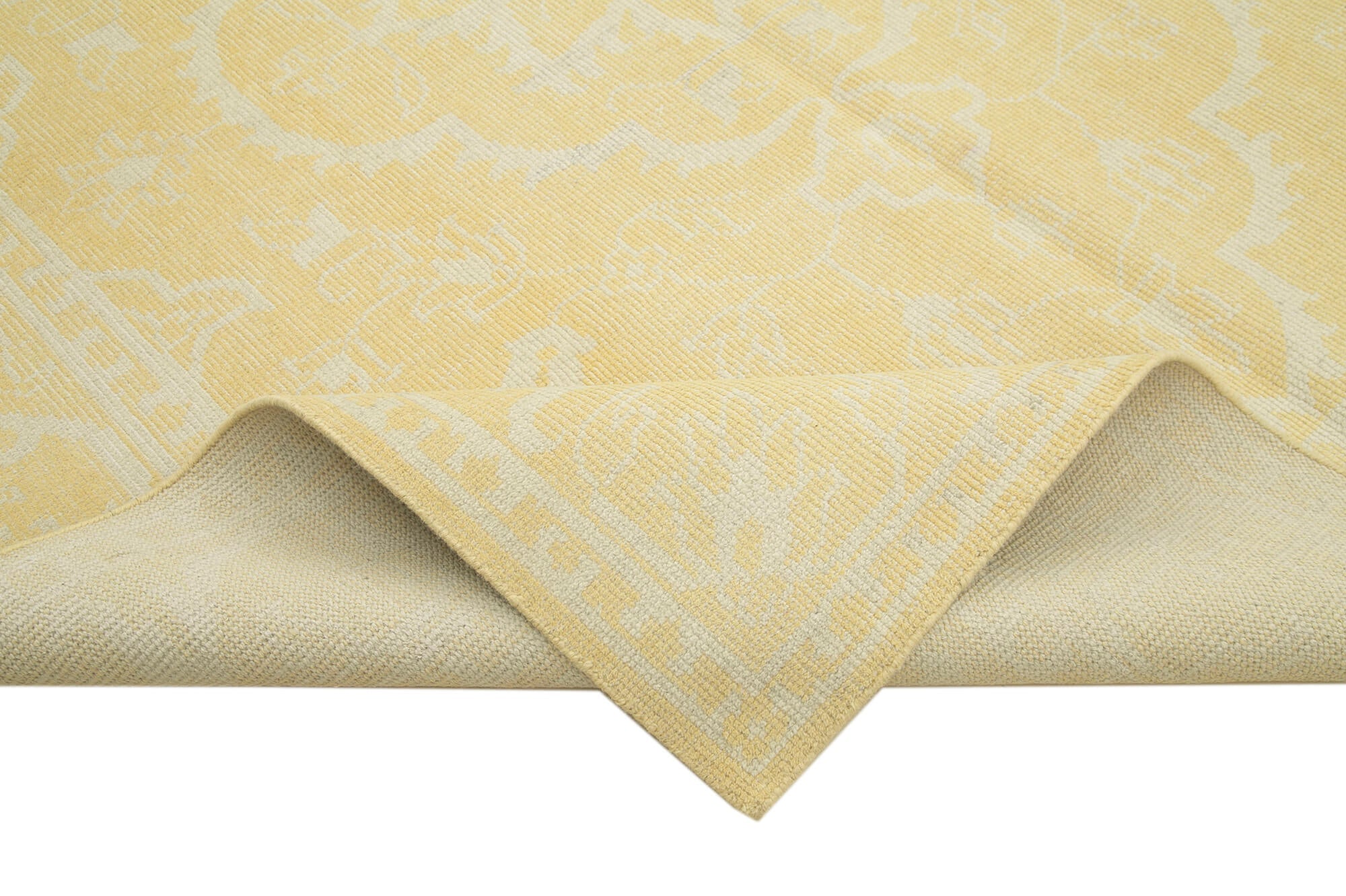 Handmade Wool Area Rug - Classic Yellow Vintage Turkish Cotton Wool Rug 8'x10'