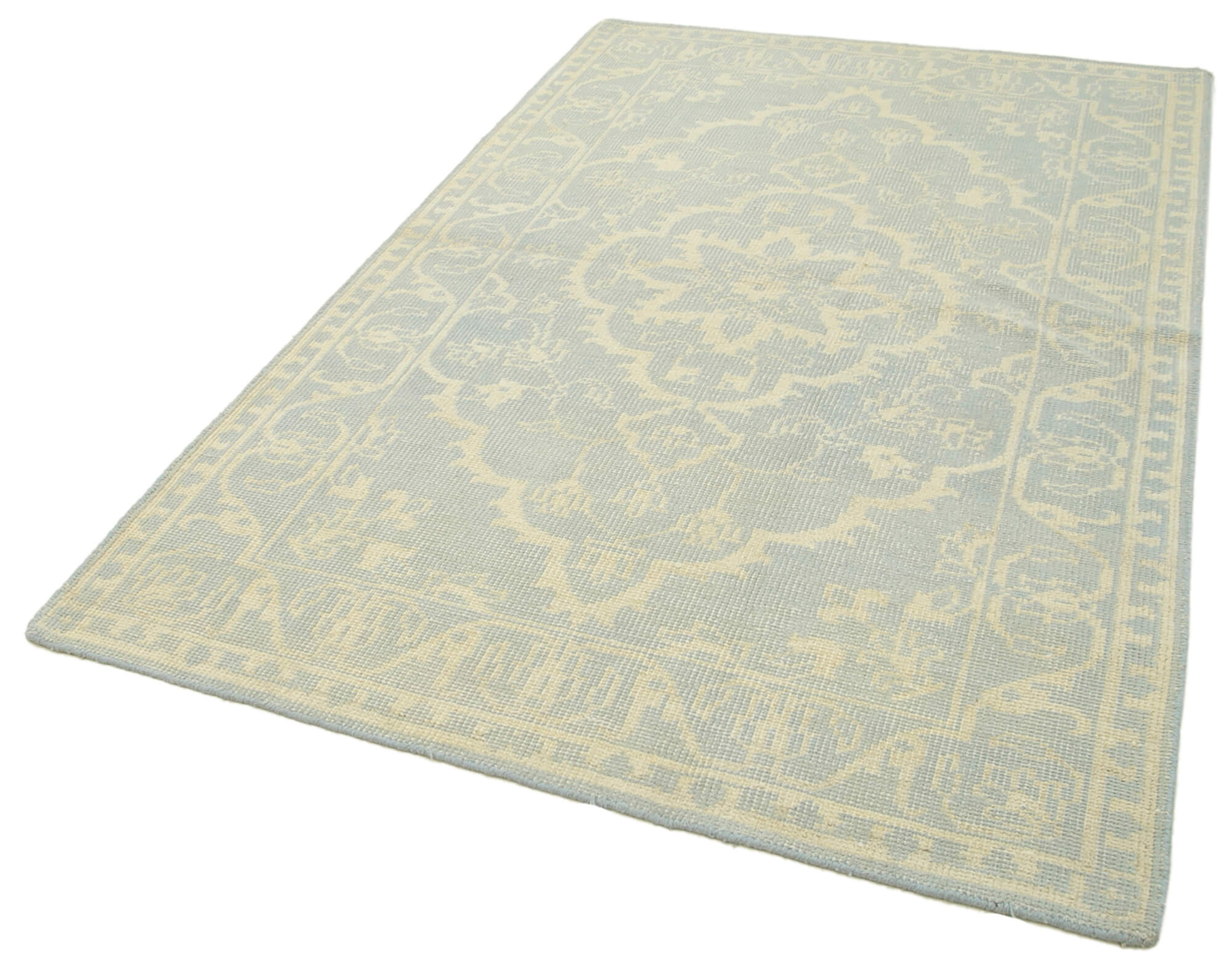 Handmade Wool Area Rug – Vintage Turkish Carpet Beige Wool Classic Cotton Rug 4'11''x7'10''