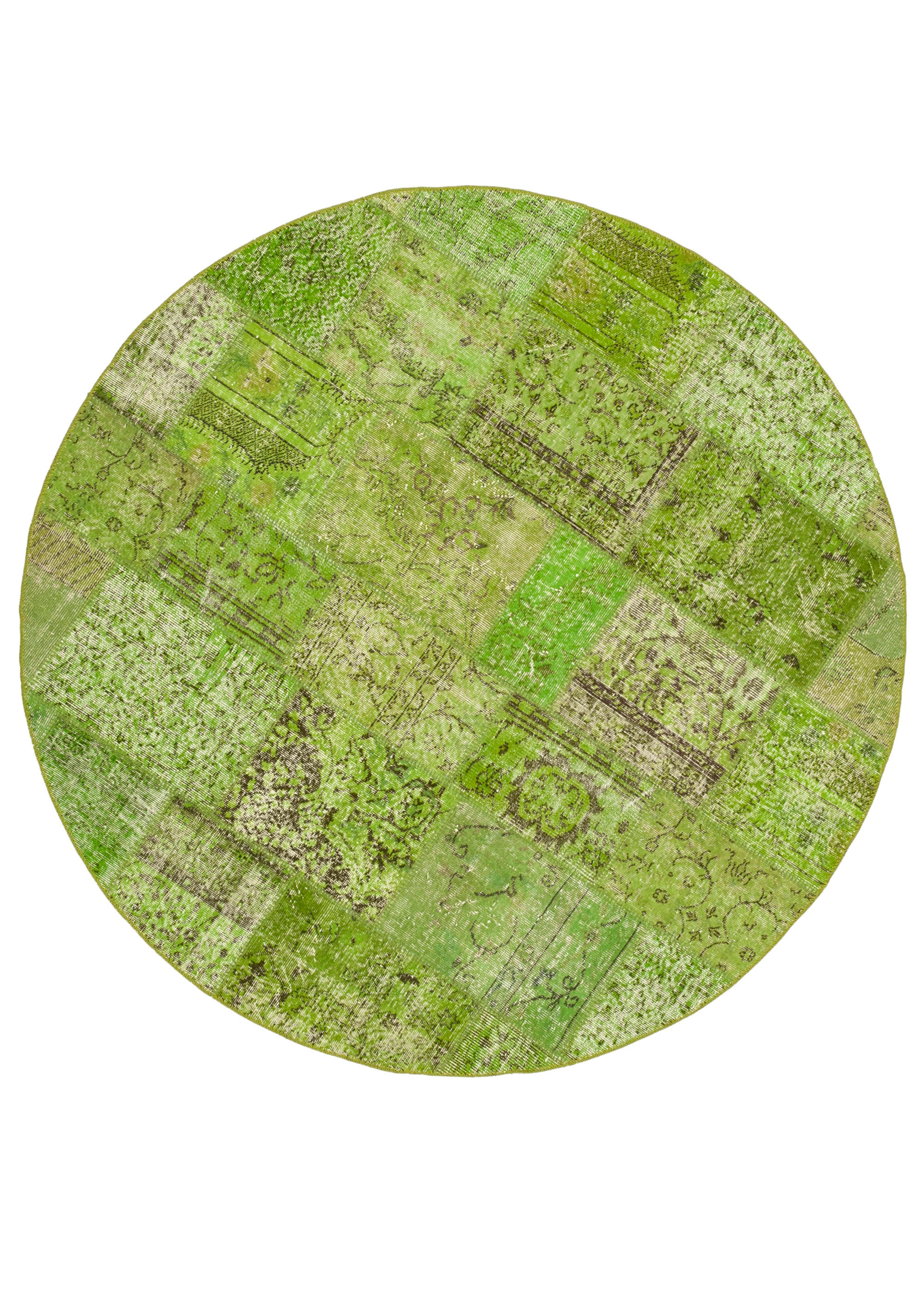 Handmade Patchwork Area Rug - Green Patchwork Carpet Cotton Wool 7'2'' x 7'2''