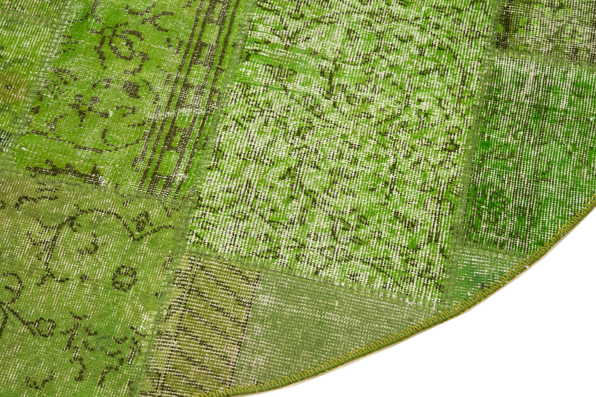 Handmade Patchwork Area Rug - Green Patchwork Carpet Cotton Wool 7'2'' x 7'2''