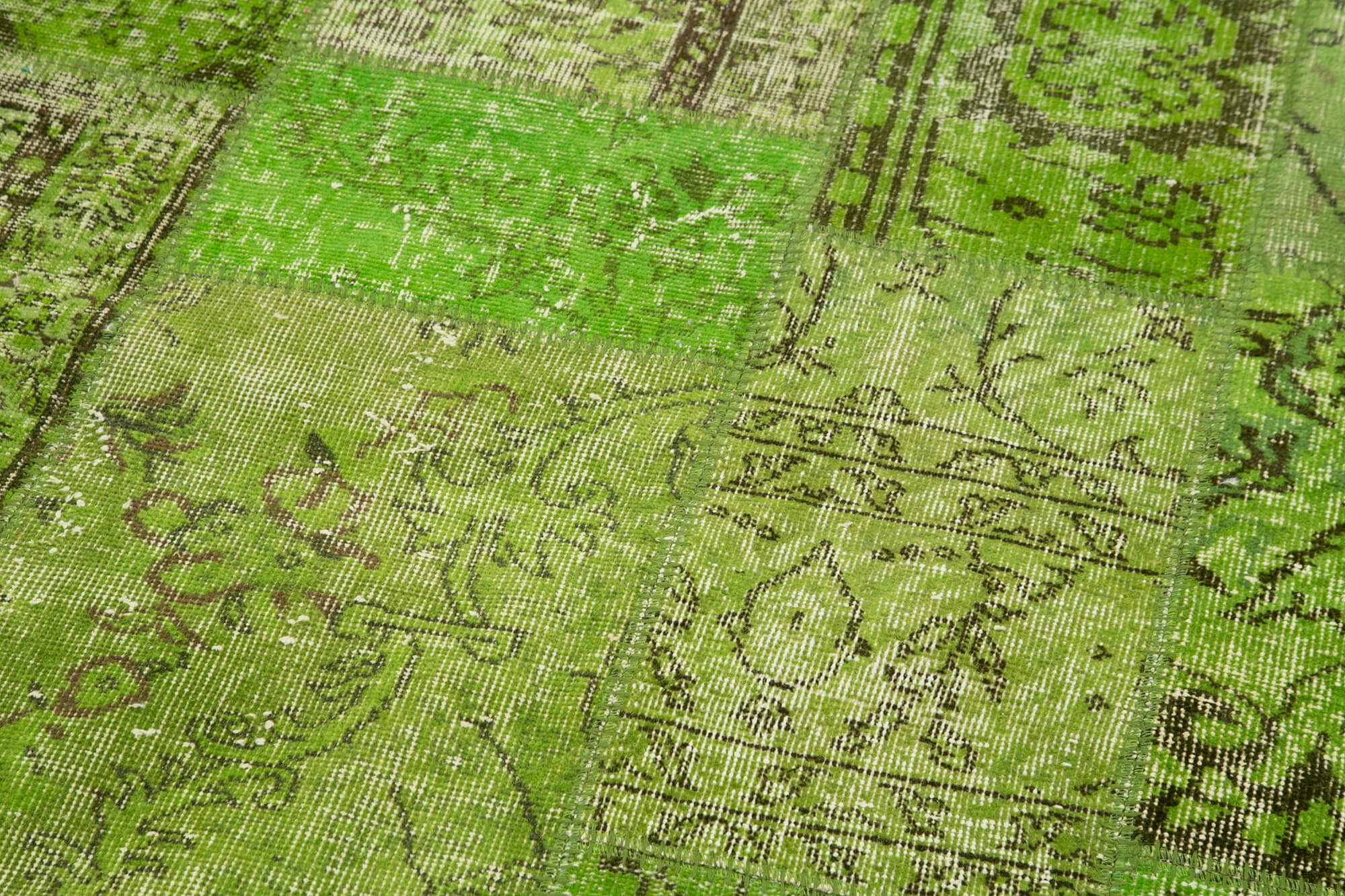Handmade Patchwork Area Rug - Green Patchwork Carpet Cotton Wool 7'2'' x 7'2''