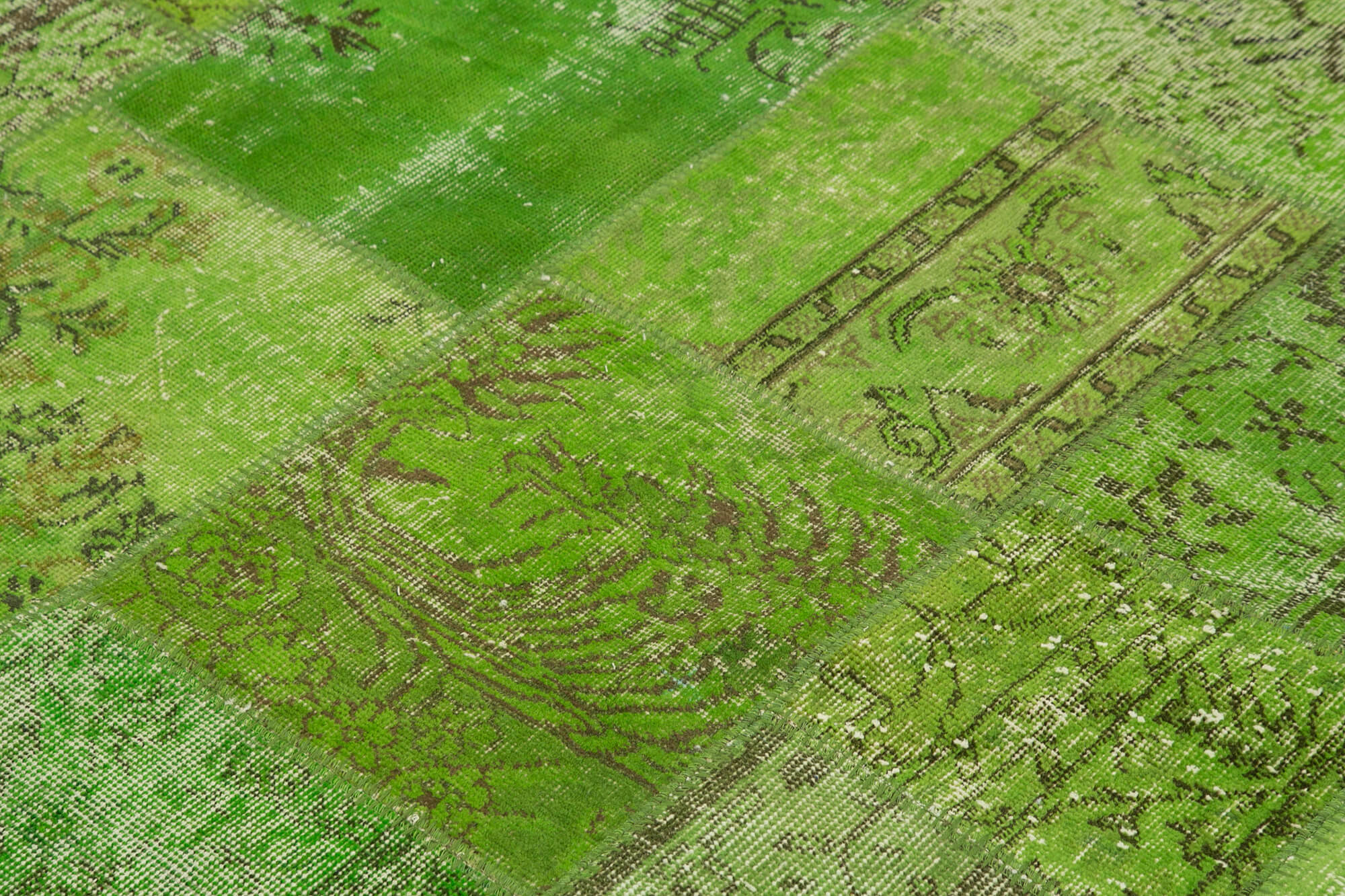 Handmade Area Rug – Green Patchwork Cotton Wool Rug, Durable Turkish Wool Carpet 7'2''x7'2''
