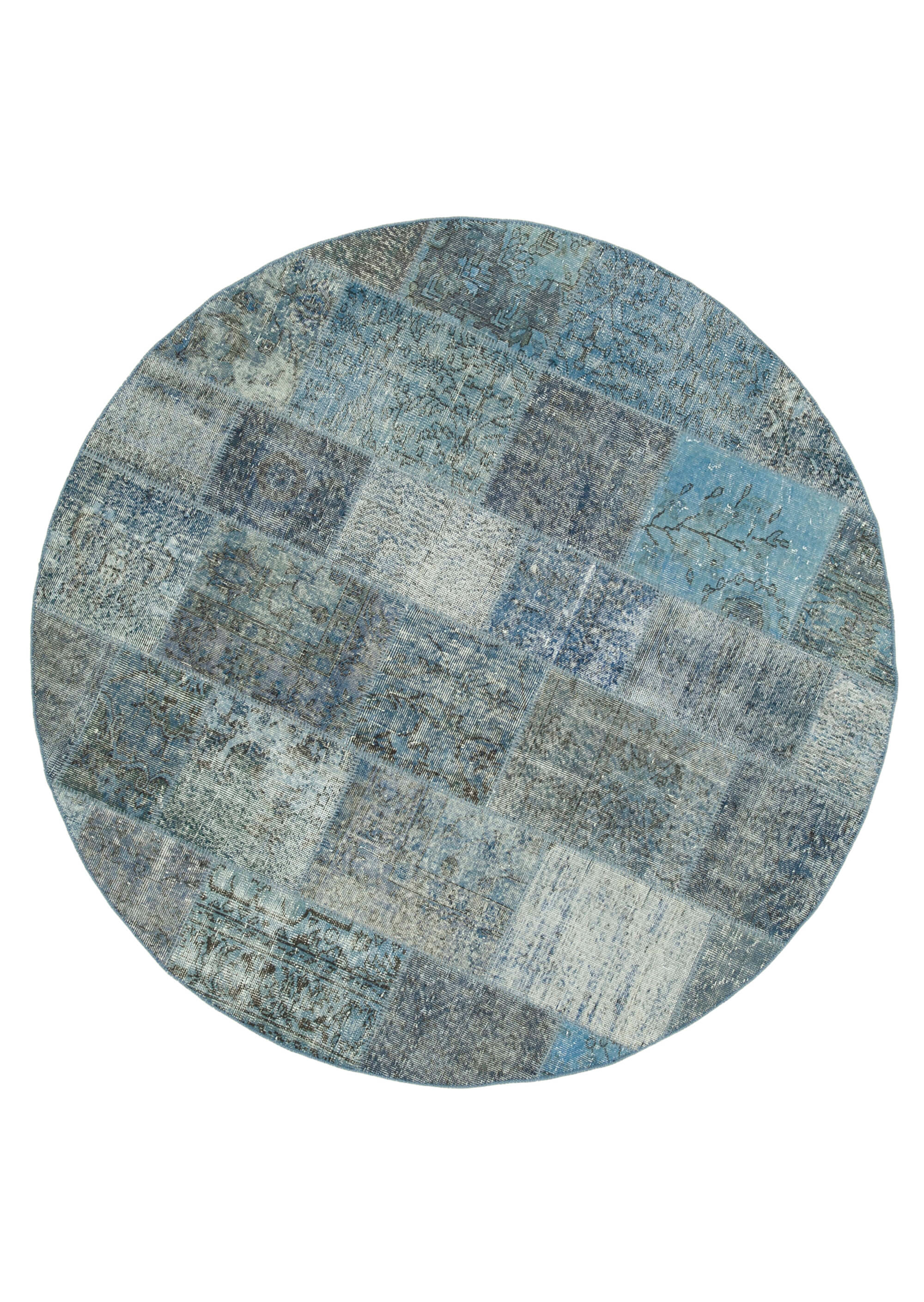 Handmade Patchwork Rug | Vintage Turkish Carpet Cotton Wool Rug 7'1'' x 7'1''
