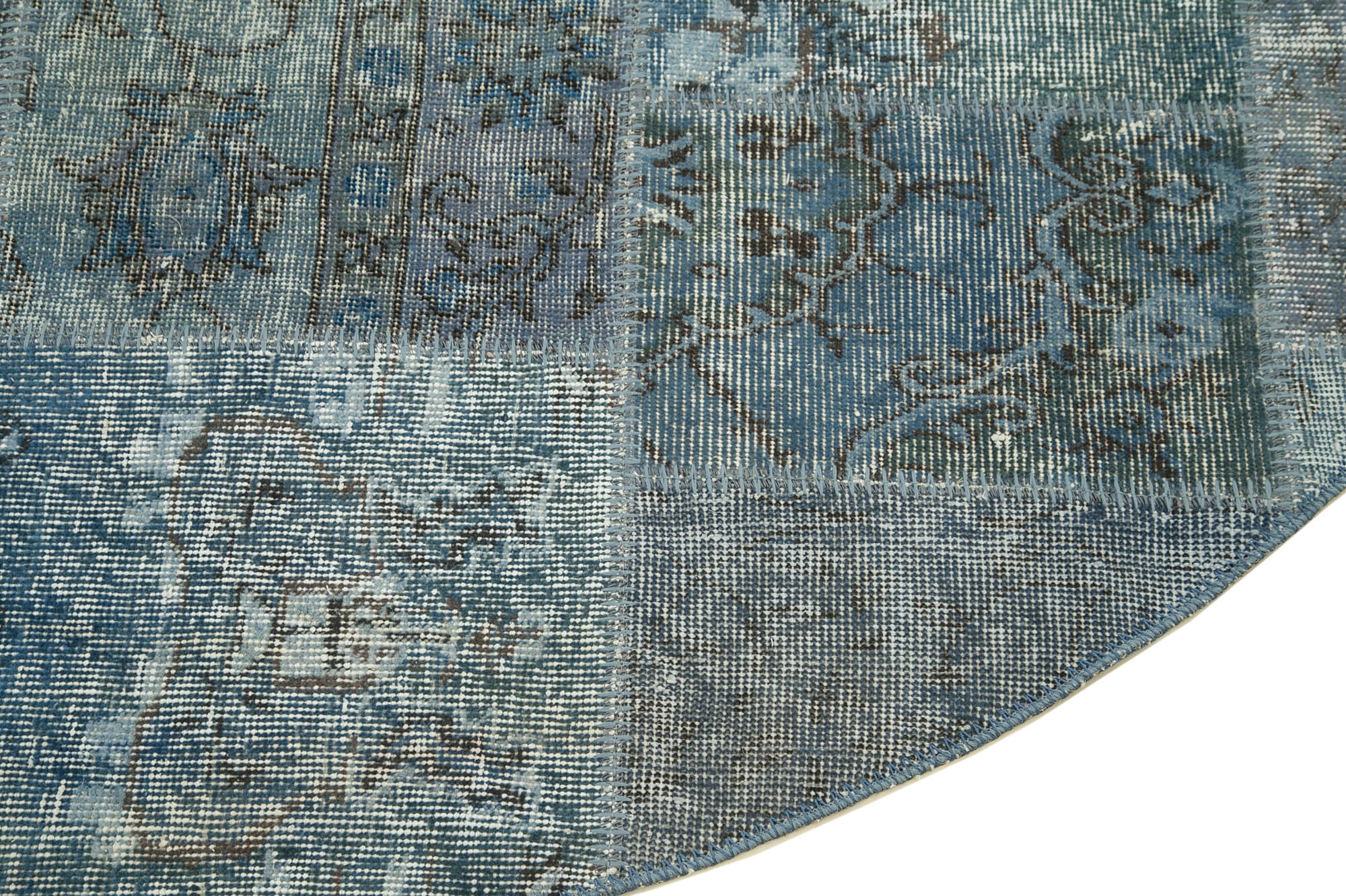 Handmade Patchwork Rug | Vintage Turkish Carpet Cotton Wool Rug 7'1'' x 7'1''