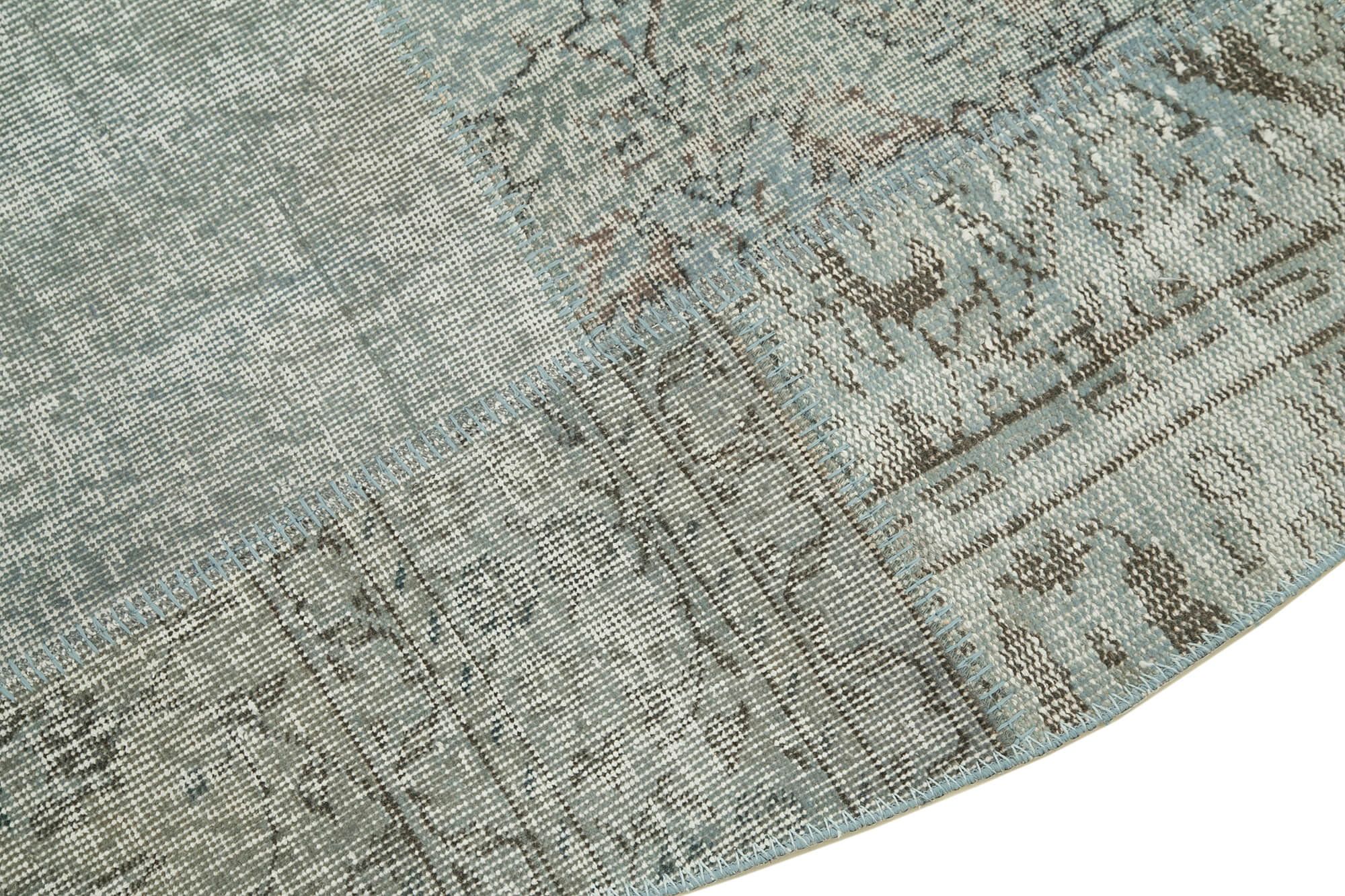 Kirk Yama Blue Patchwork Cotton Wool Handmade Area Rug 7'1'' x 7'1''