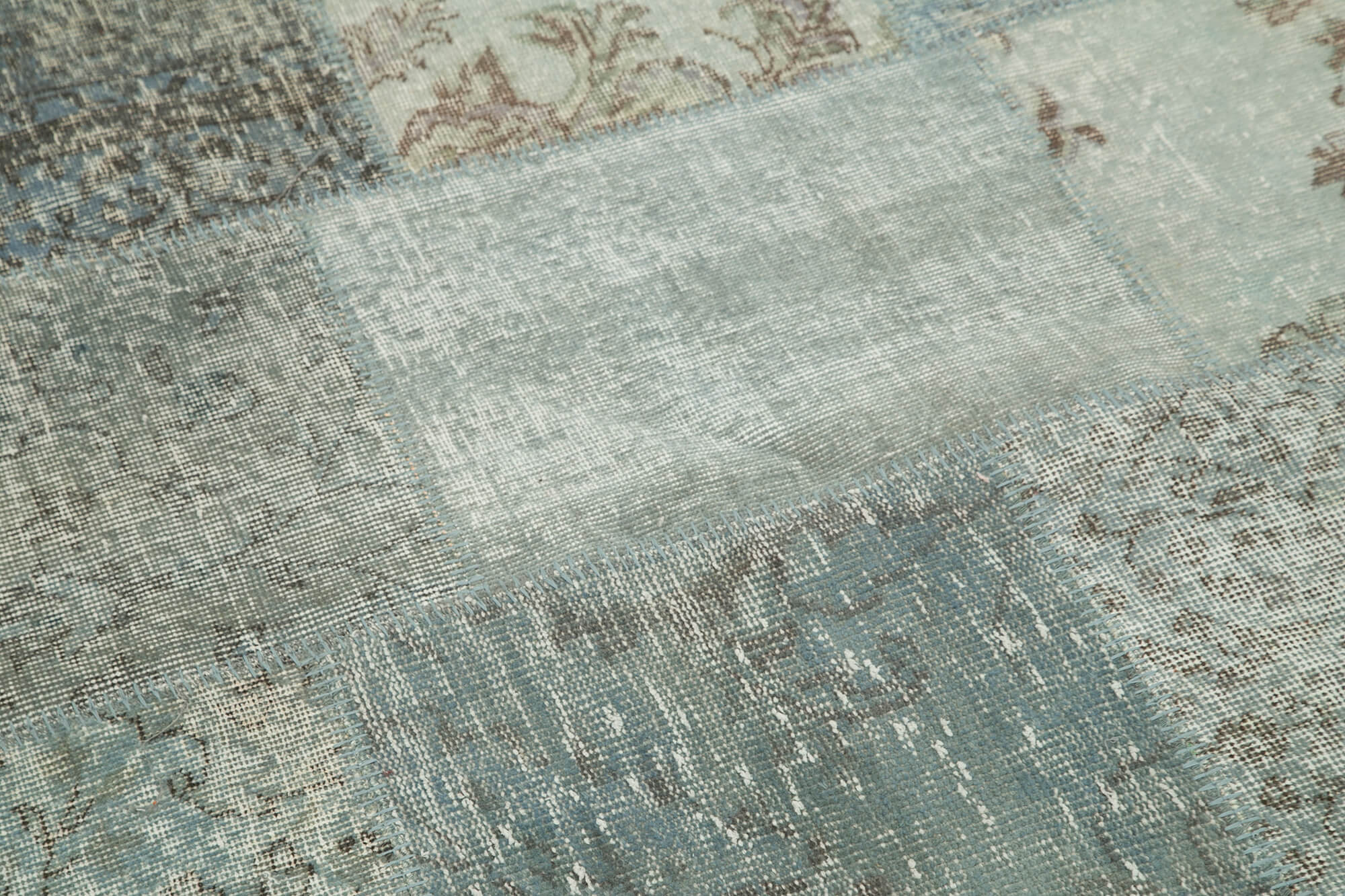 Kirk Yama Blue Patchwork Cotton Wool Handmade Area Rug 7'1'' x 7'1''