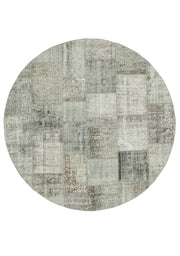 Handmade Wool Area Rug - Kirk Yama Grey Patchwork Cotton Wool Rug 7x7 Feet