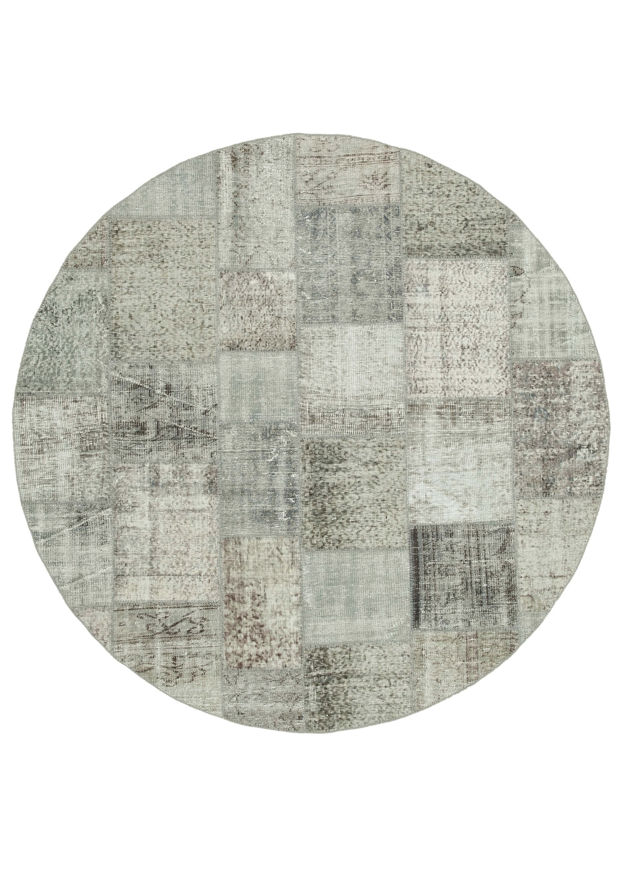 Handmade Wool Area Rug - Kirk Yama Grey Patchwork Cotton Wool Rug 7x7 Feet